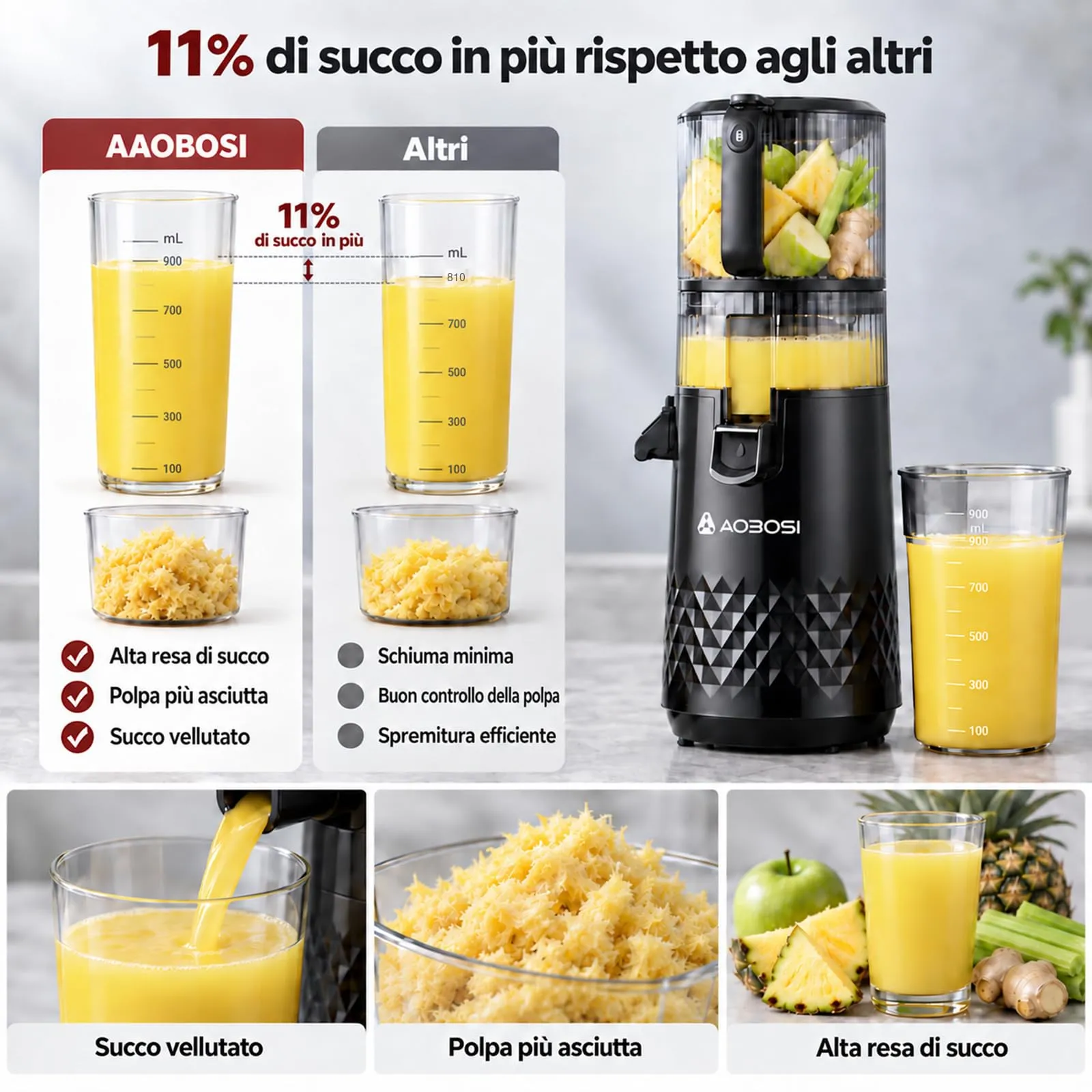 AAOBOSI Estrattore Frutta e Verdura, 165MM & 2,5L, Adatto a Frutta Intera - immagine 4