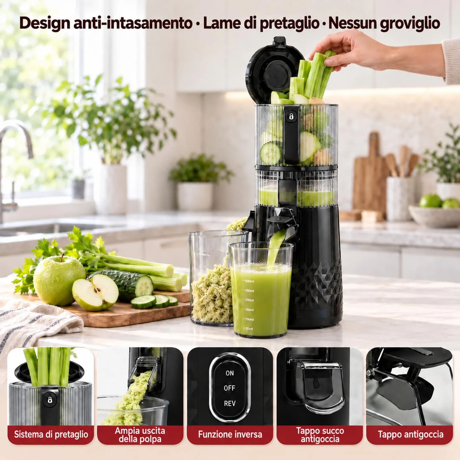 AAOBOSI Estrattore Frutta e Verdura, 165MM & 2,5L, Adatto a Frutta Intera - immagine 5