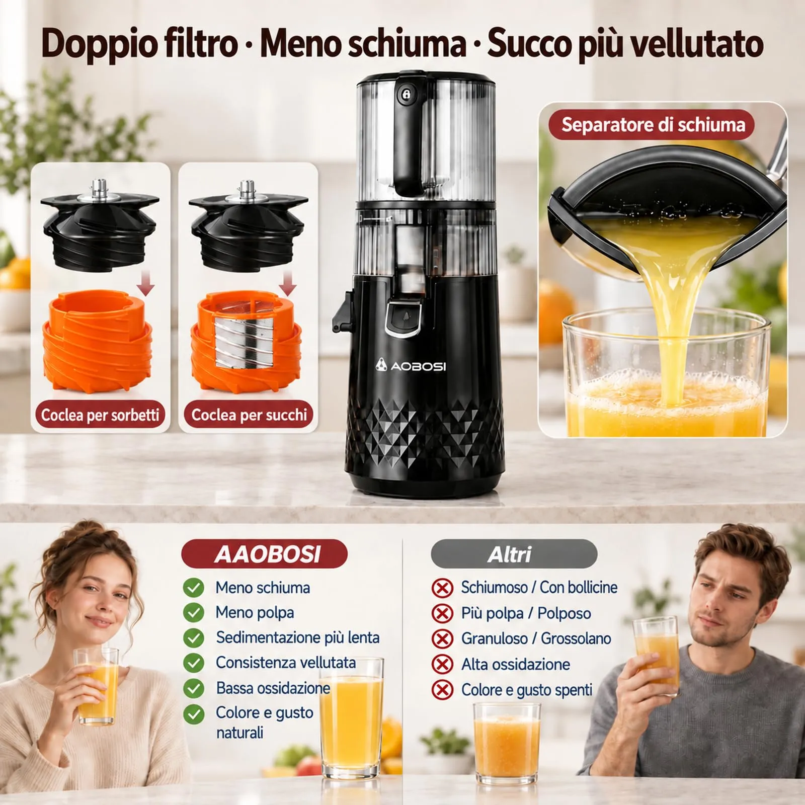 AAOBOSI Estrattore Frutta e Verdura, 165MM & 2,5L, Adatto a Frutta Intera - immagine 7