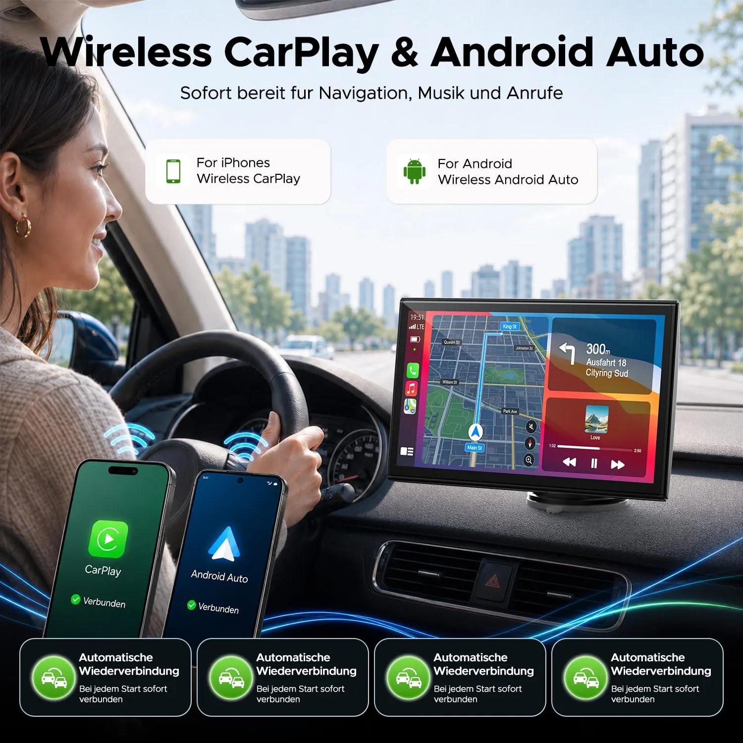 LAMTTO Schermo per Auto Portatile con 7" Wireless CarPlay & Android Auto - immagine 2