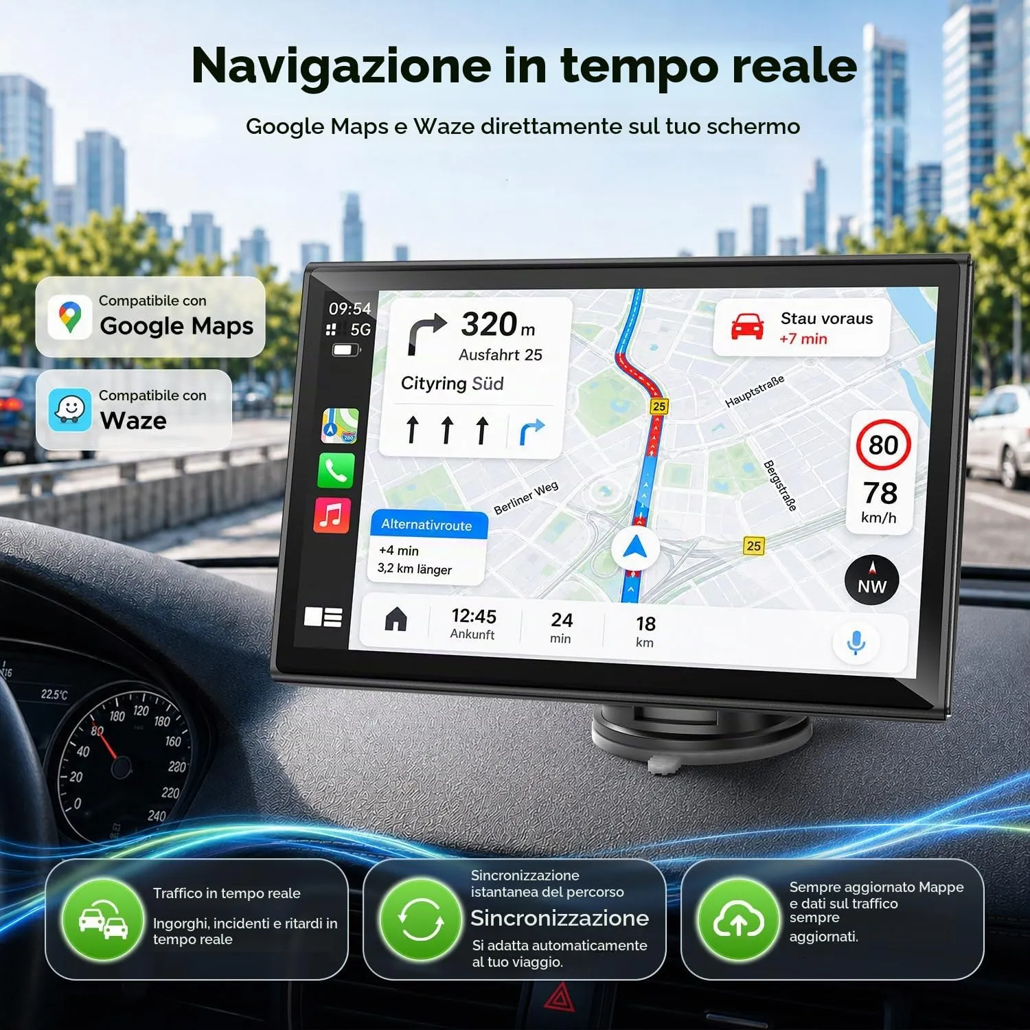 LAMTTO Schermo per Auto Portatile con 7" Wireless CarPlay & Android Auto - immagine 3