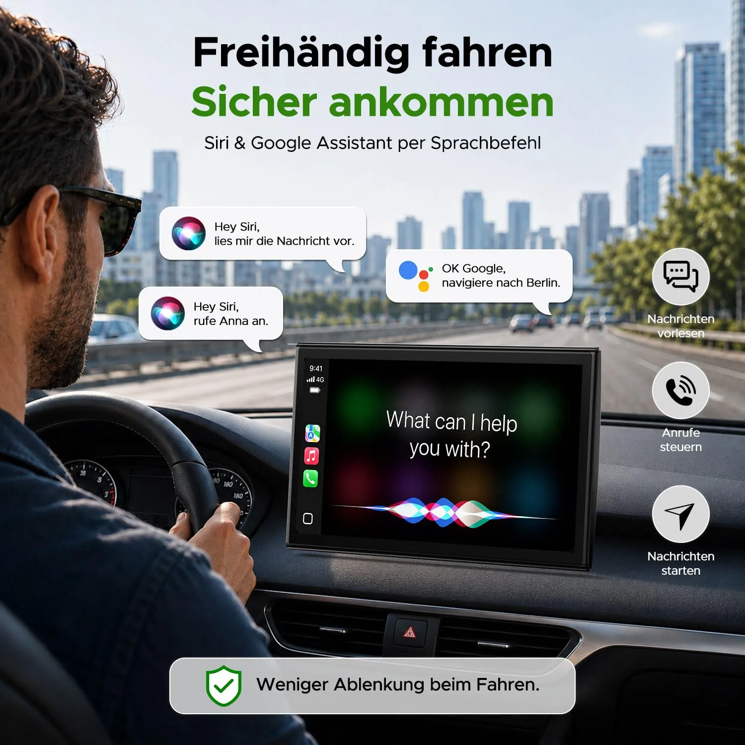LAMTTO Schermo per Auto Portatile con 7" Wireless CarPlay & Android Auto - immagine 4