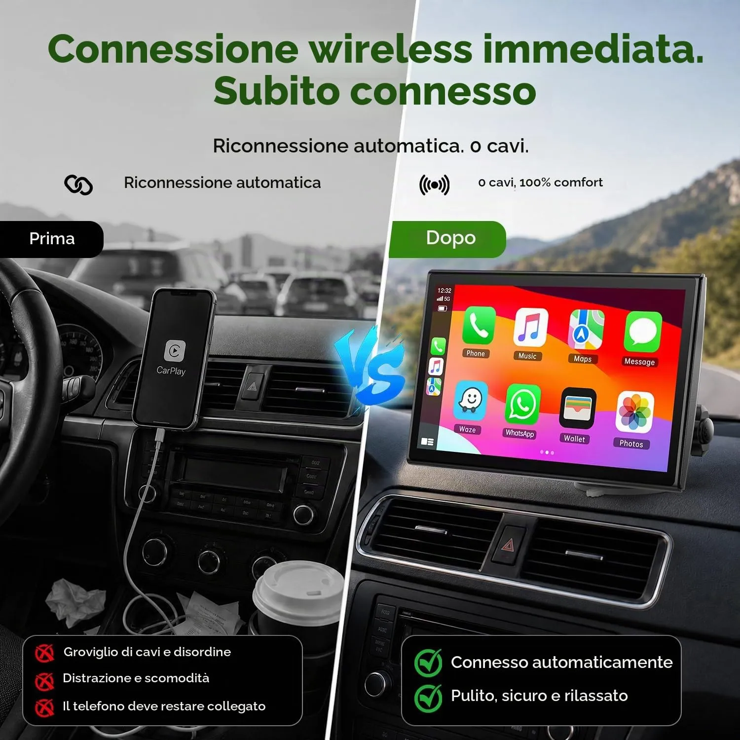 LAMTTO Schermo per Auto Portatile con 7" Wireless CarPlay & Android Auto - immagine 5