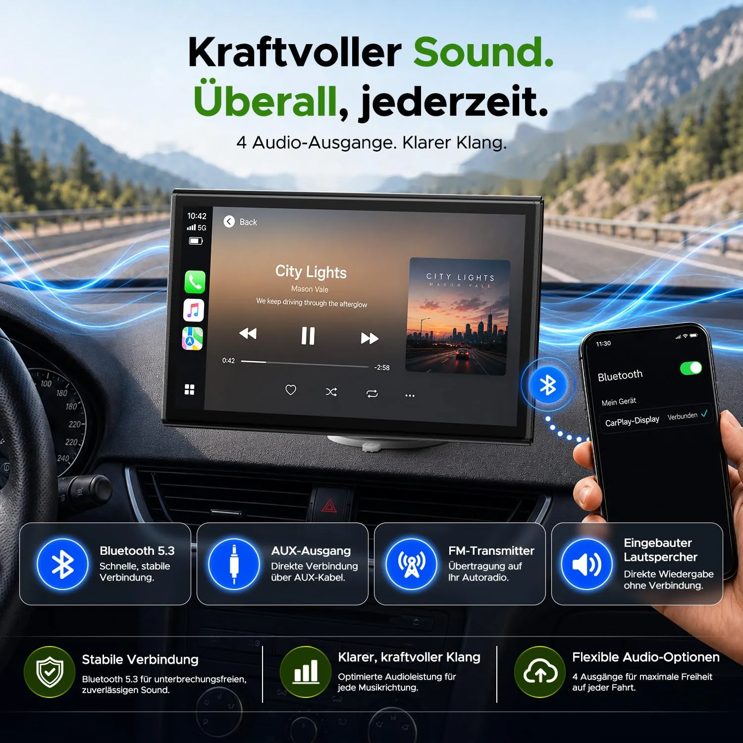 LAMTTO Schermo per Auto Portatile con 7" Wireless CarPlay & Android Auto - immagine 6