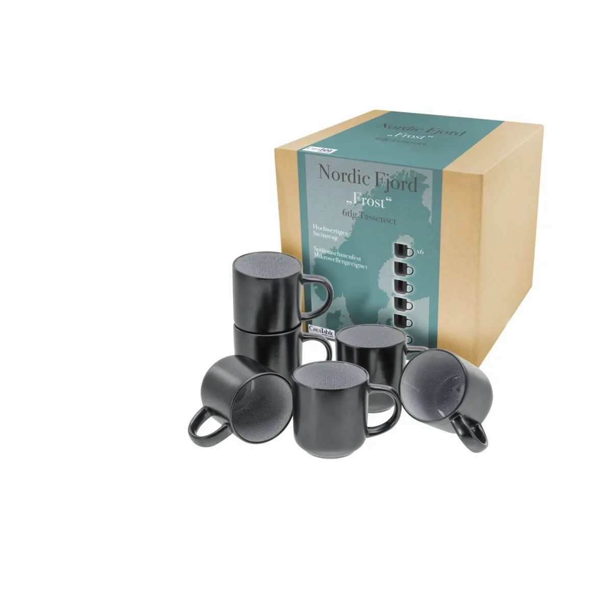 6x CreaTable Nordic Fjord - Set di tazze da caffè 6 pezzi; 300 ml, 9x10 cm (ØxH); grigio; rotonda; 6 pz. / Pacco - immagine 1