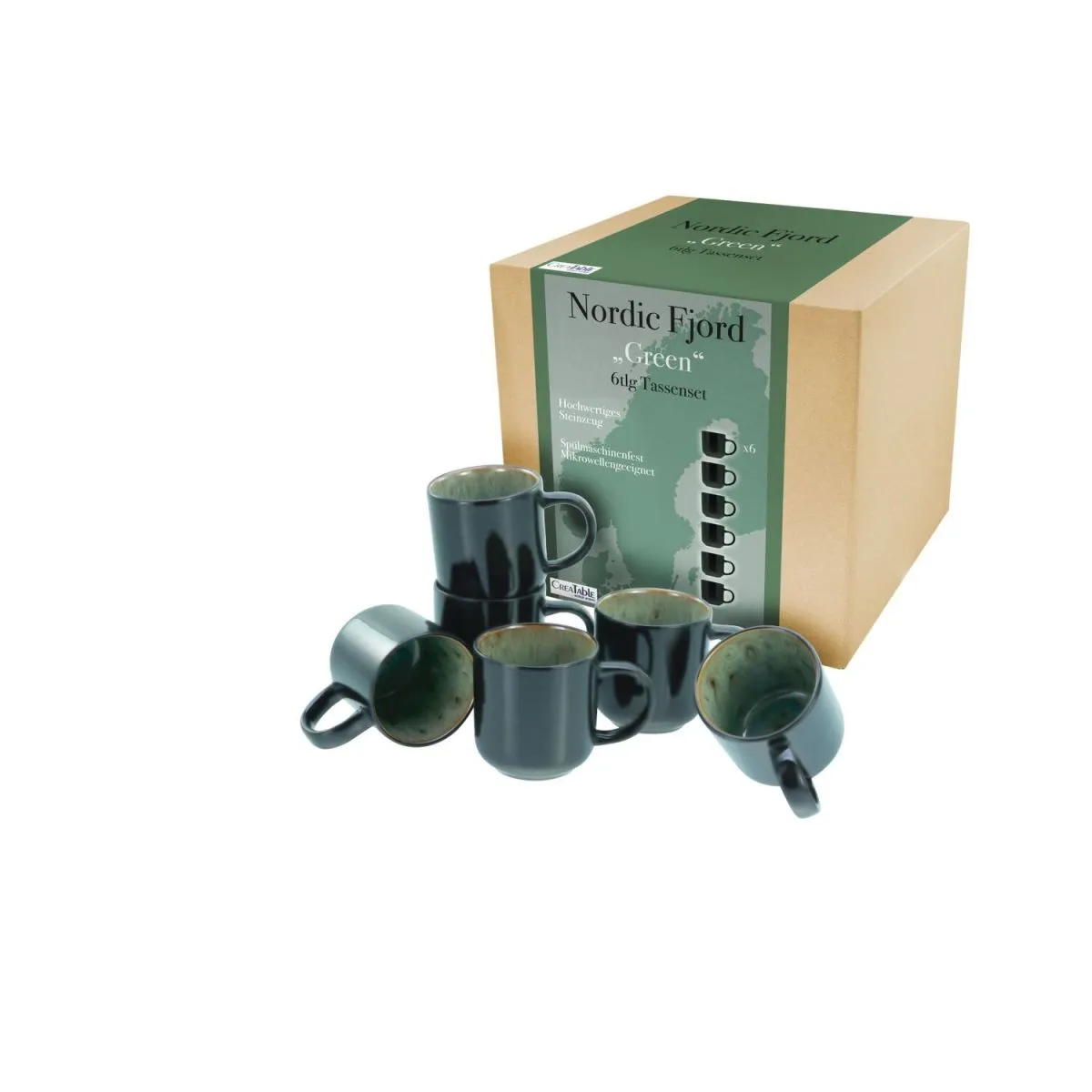 6x CreaTable Nordic Fjord - Set di tazze da caffè 6 pezzi; 300 ml, 9x10 cm (ØxH); verde; 6 pz. / Pacco - immagine 1