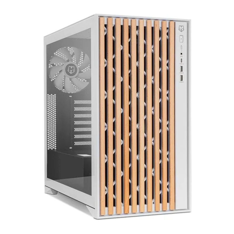 Nox Hummer ELEMENT Semi-Tower ATX Vetro Temperato USB-C Bianco e Legno - immagine 1