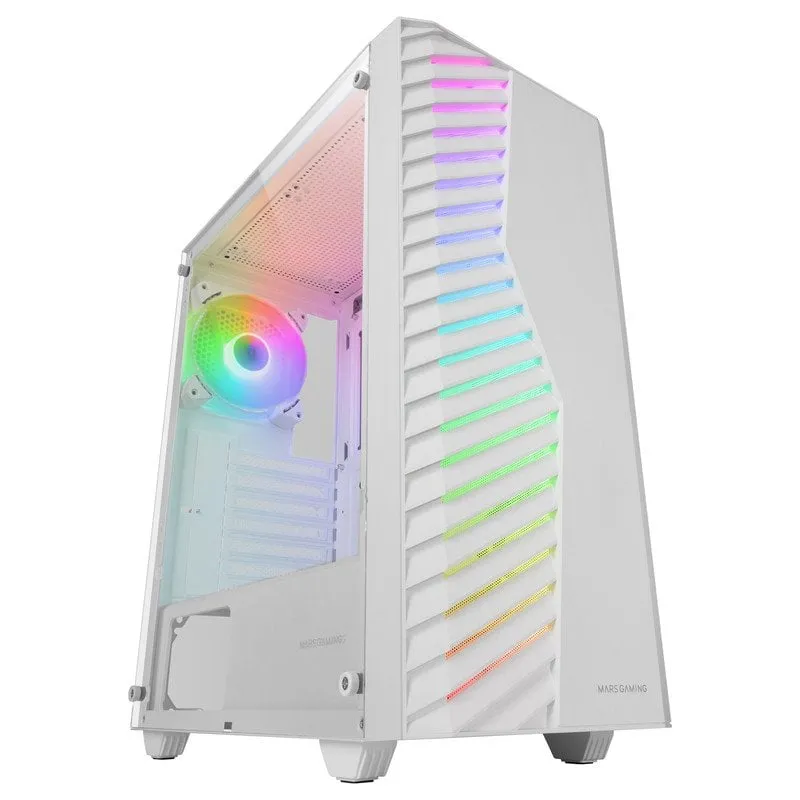 Mars Gaming MC-VOLT Custodia ATX Ventola ARGB Griglia anteriore ARGB da 120 mm Vetro temperato Bianco - immagine 1