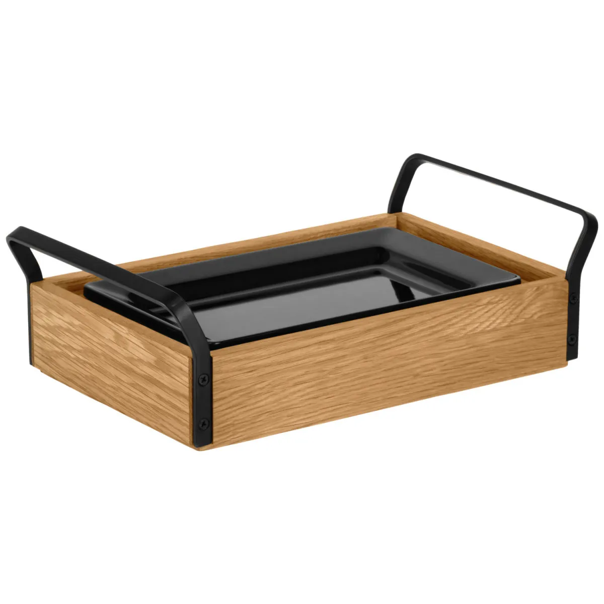 VEGA Vetrina refrigerata con piastre eutettiche Esino bassa, GN 1/4, in melamina; GN 1/4, 35.4x21x10.9 cm (LxLxH); quercia/nero; rettangolare - immagine 1