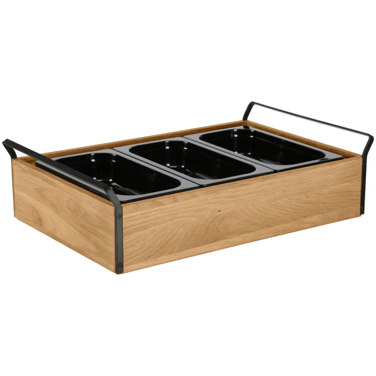 VEGA Vetrina refrigerata con piastre eutettiche Esino media, 3x GN 1/3, in melamina; GN 1/1, 61.9x38.6x16.9 cm (LxLxH); quercia/nero; rettangolare - immagine 1