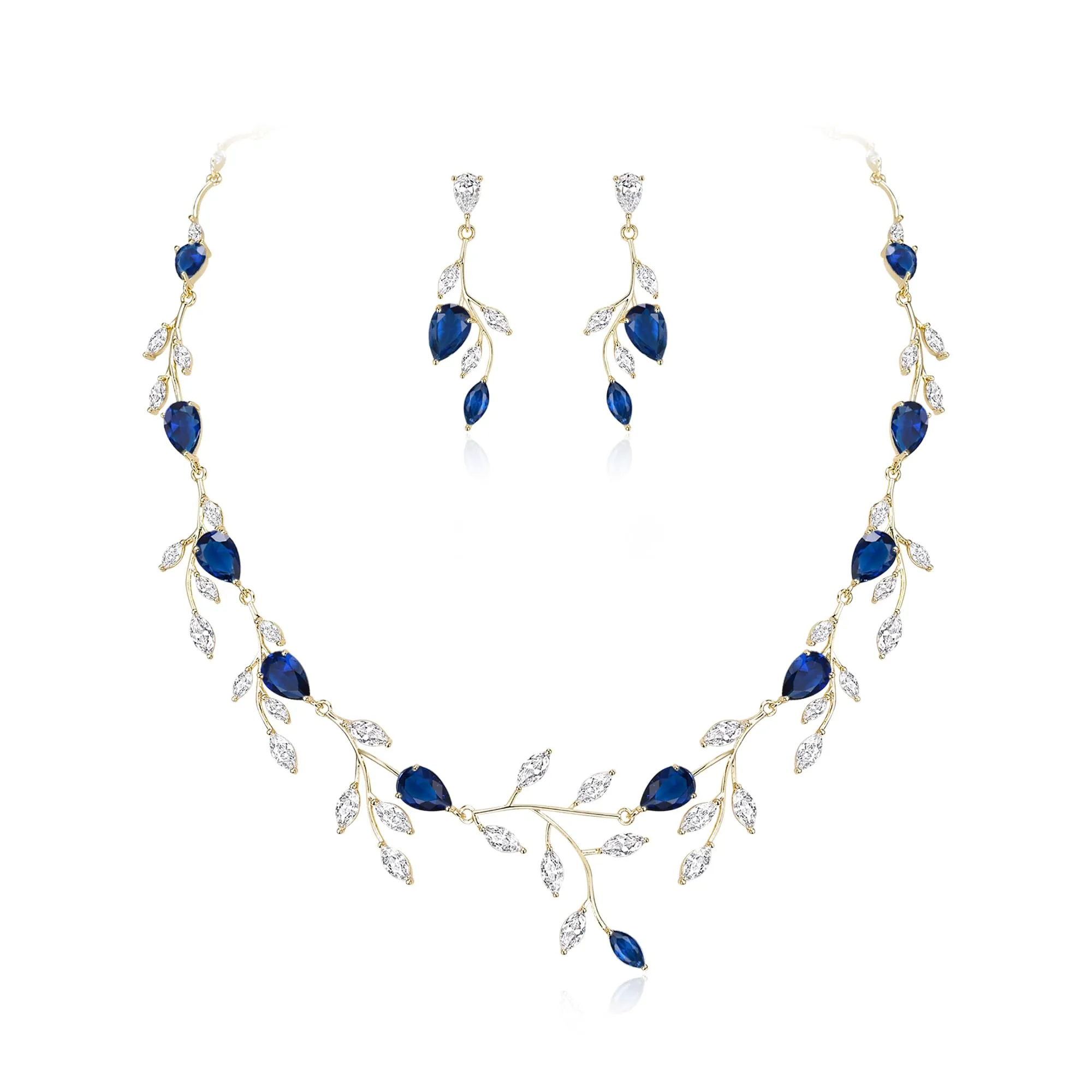 EVER FAITH Set di gioielli da sposa a forma di goccia con zirconia cubica scintillante blu a forma di pera, collana e orecchini, Medio, zirconia cubica, Zirconia cubica - immagine 1