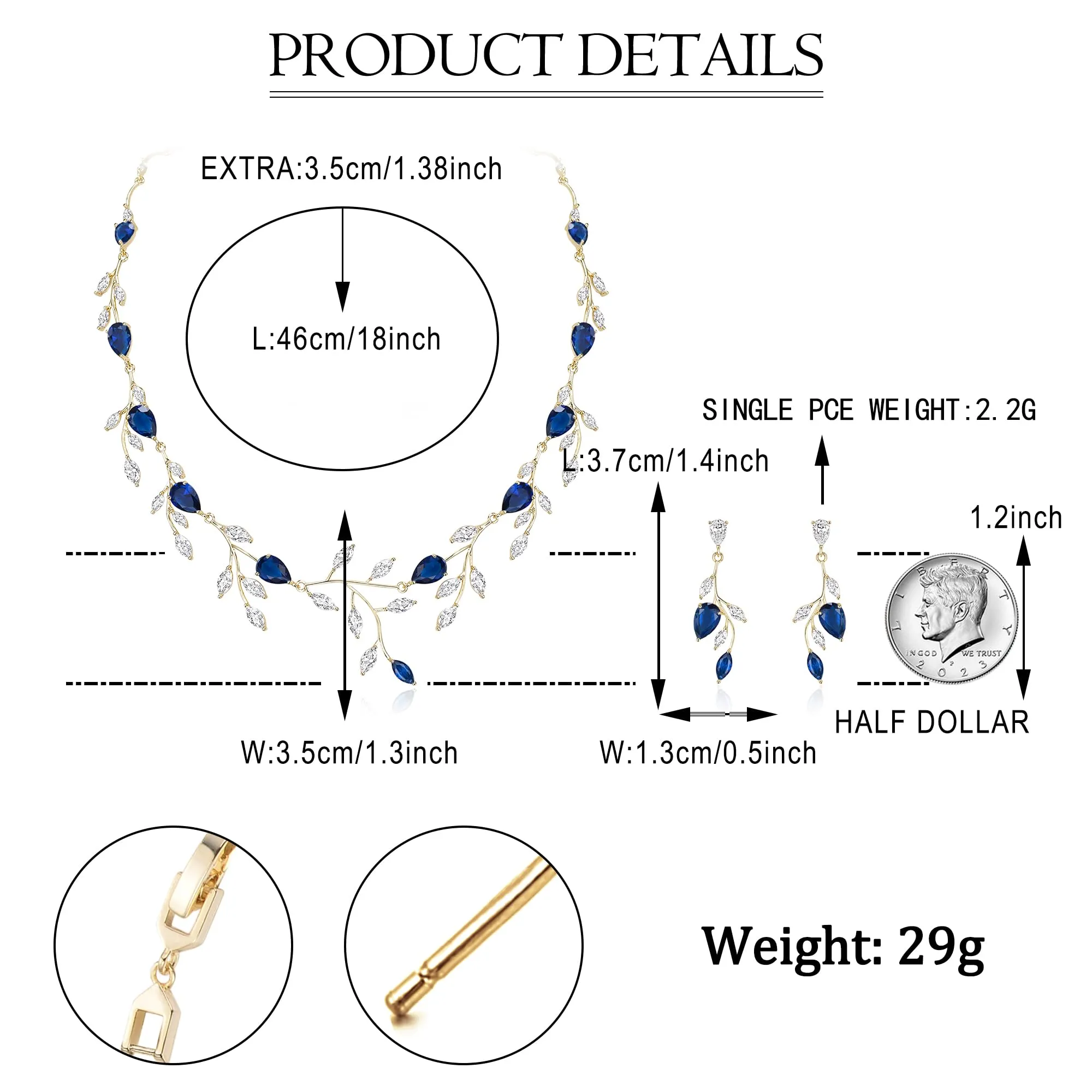 EVER FAITH Set di gioielli da sposa a forma di goccia con zirconia cubica scintillante blu a forma di pera, collana e orecchini, Medio, zirconia cubica, Zirconia cubica - immagine 6
