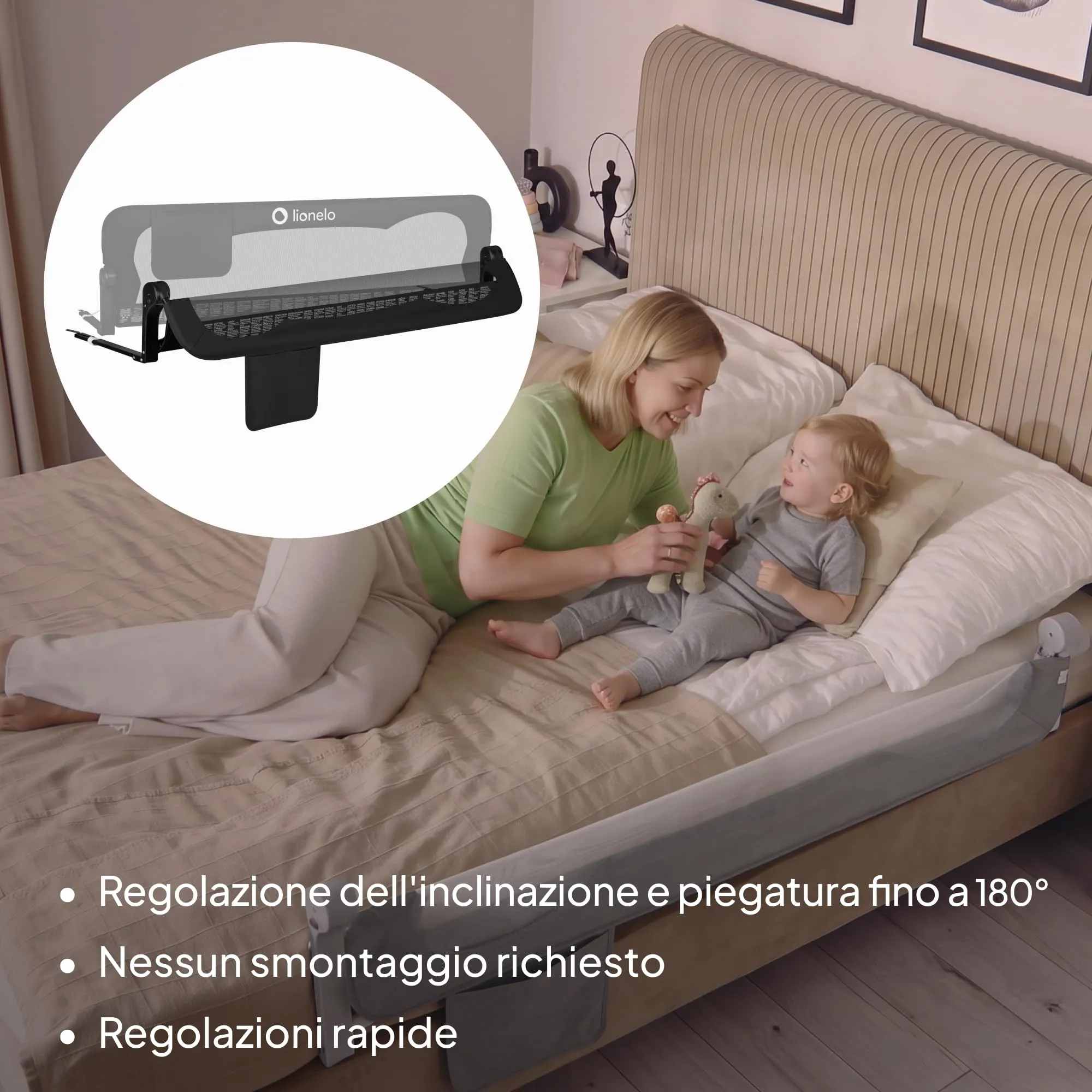 lionelo Eva Sponda Letto Universale 150 cm. Altezza 42 cm e Reclino a 180° - immagine 4