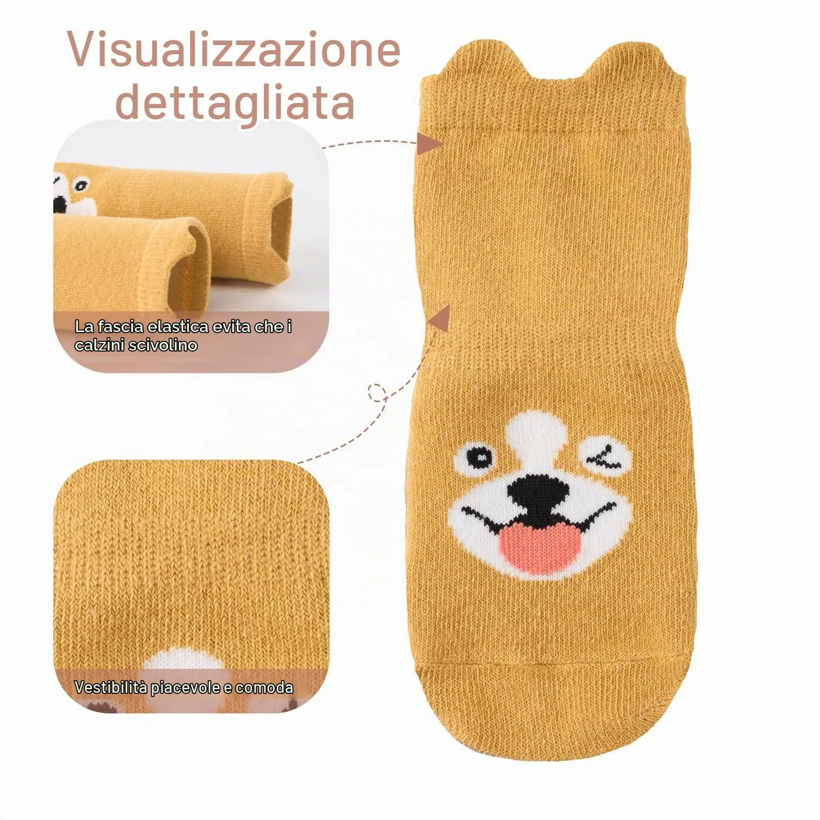 SockWaddles calzini antiscivolo bambino, 5 paia di calzini neonato in cotone traspirante con suola ABS, calze gattonanti per bambini e bambine con cane, 0-12 mesi - immagine 7