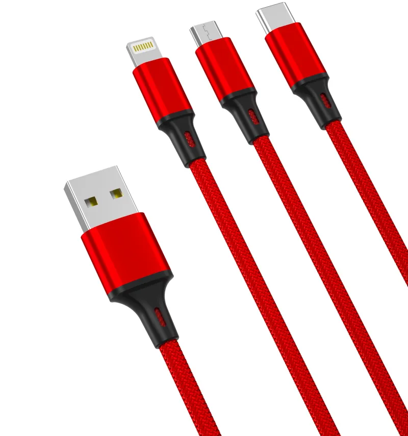 Cavo di Ricarica USB-A - Lightning / microUSB / USB-C XO Design NB173 3in1, 18W, 1.2m, Rosso - immagine 1