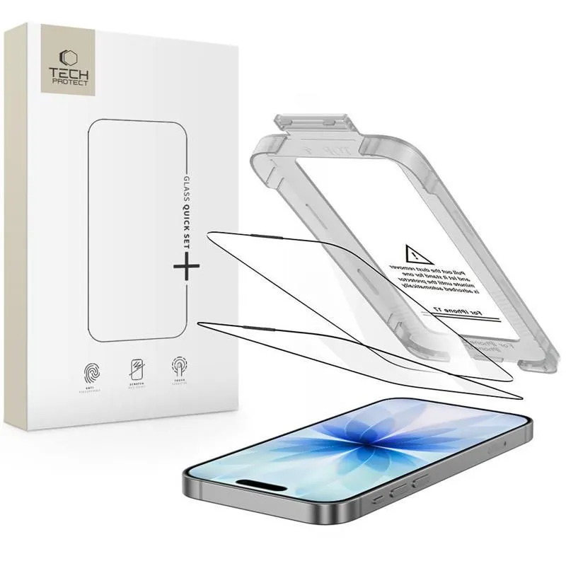 Pellicola Protettiva Schermo Tech-Protect Quick Set+ per Apple iPhone 17, Vetro Temperato, Full Glue, Set 2 pezzi, Nera - immagine 1