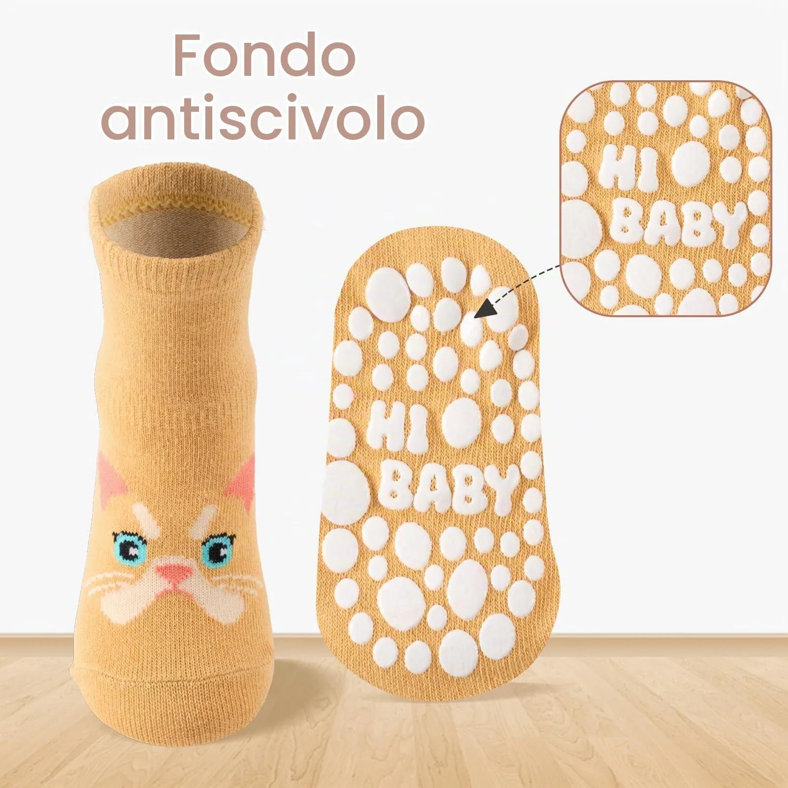 SockWaddles calzini antiscivolo bambino, 5 paia di calzini neonato in cotone traspirante con suola ABS, calze gattonanti per bambini e bambine con gatto, 0-12 mesi - immagine 8