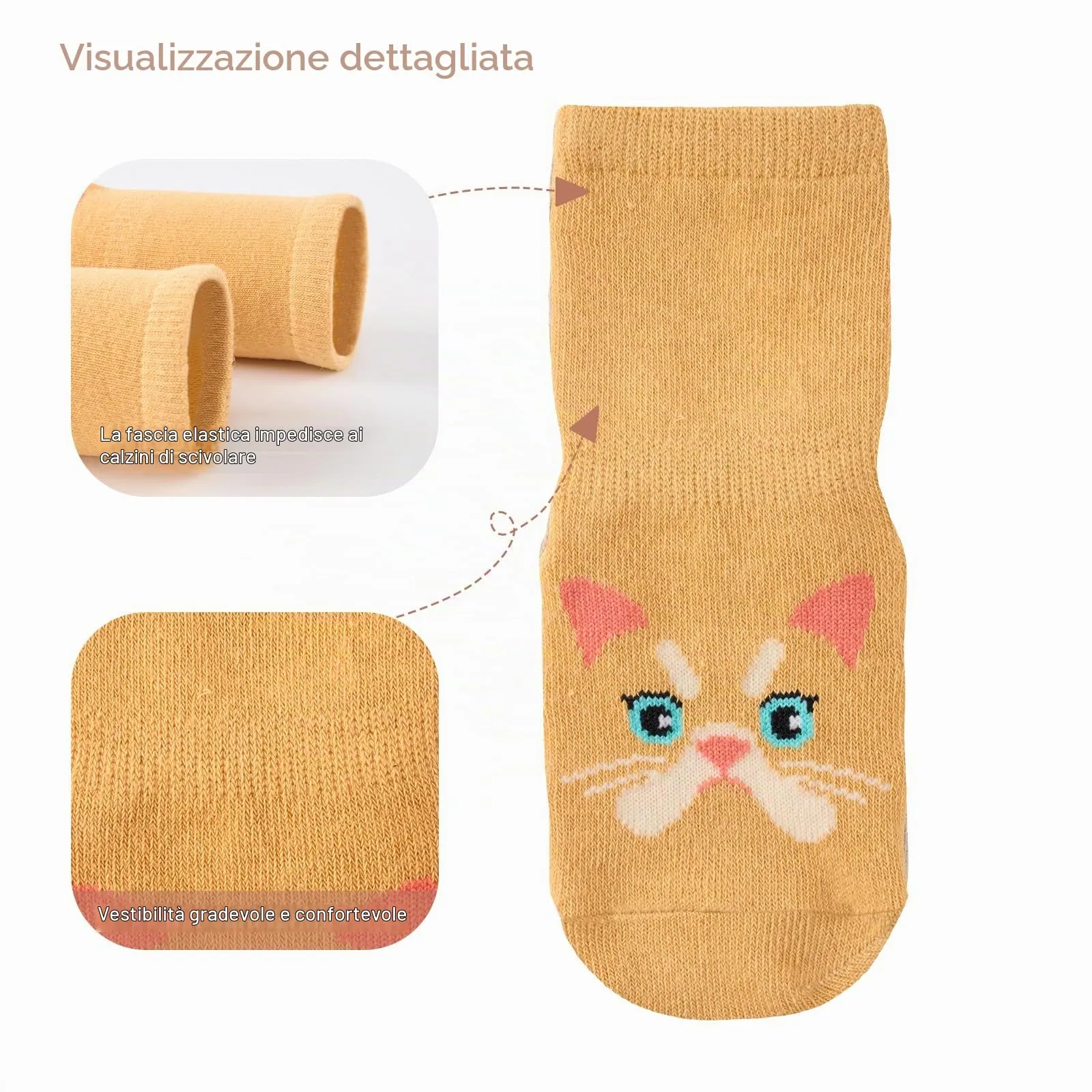 SockWaddles calzini antiscivolo bambino, 5 paia di calzini neonato in cotone traspirante con suola ABS, calze gattonanti per bambini e bambine con gatto, 1-3 anni - immagine 7