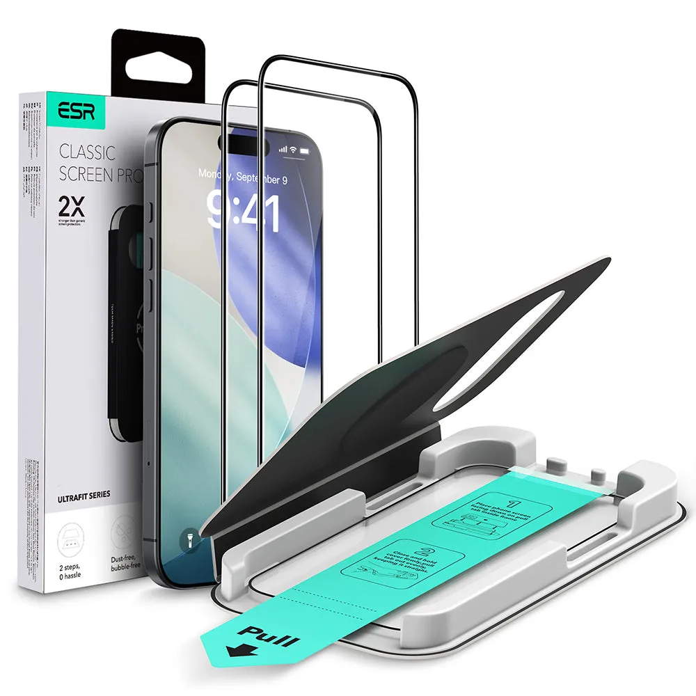 Pellicola protettiva per schermo ESR UltraFit per Apple 17 Pro Max, vetro temperato, Full Glue, set da 2 pezzi, nera - immagine 1