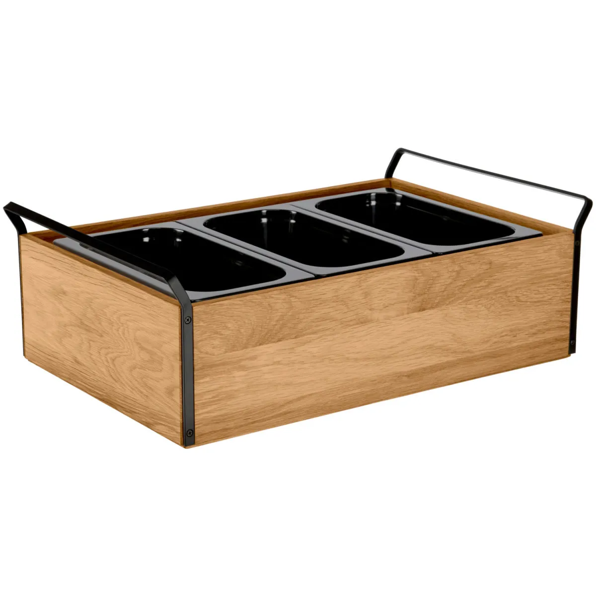 VEGA Vetrina refrigerata con piastre eutettiche Esino alta, 10 cm, 3x GN 1/3 in melamina; GN 1/1, 61.9x38.6x20.9 cm (LxLxH); quercia/nero; rettangolare - immagine 1