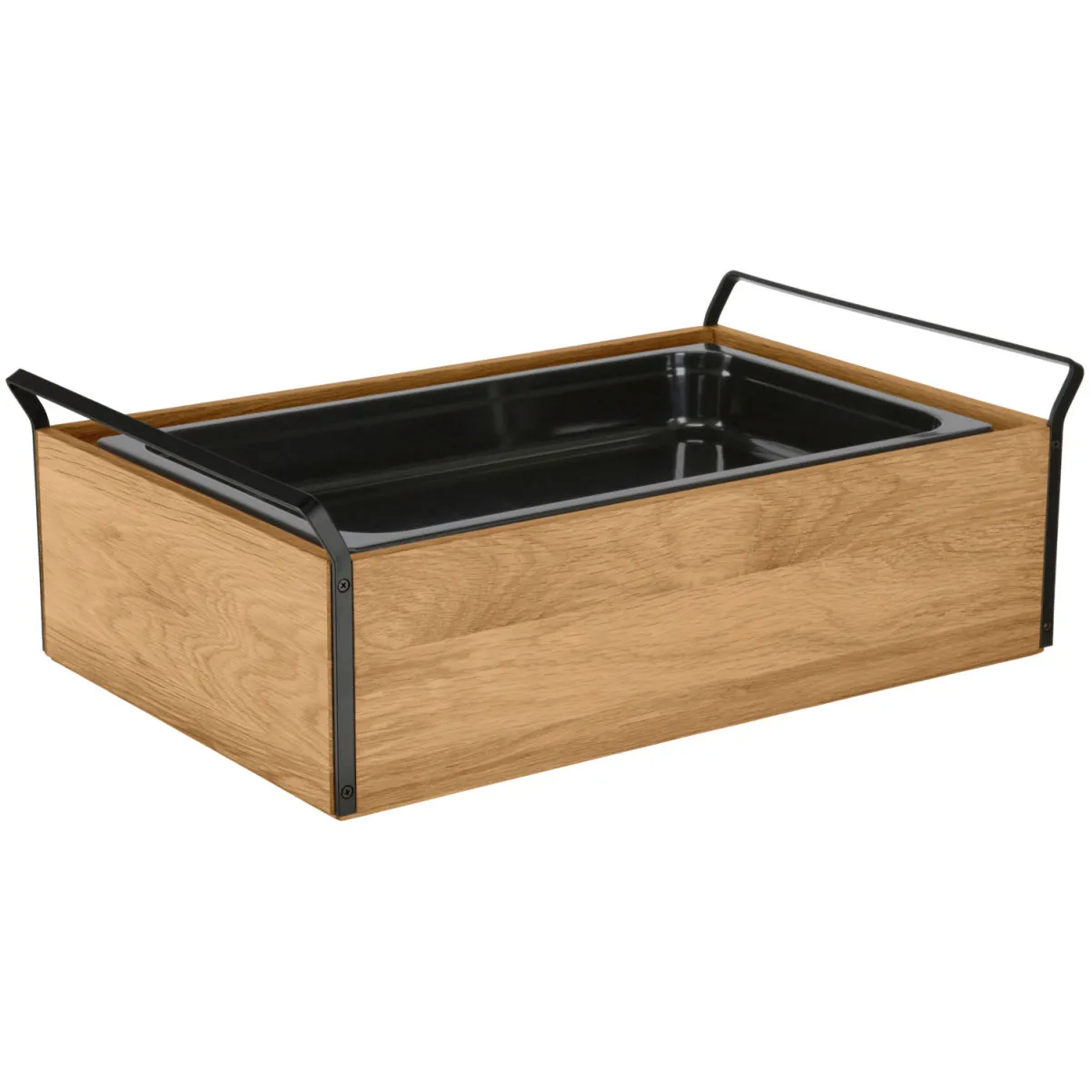 VEGA Vetrina refrigerata con piastre eutettiche Esino alta, 6,5 cm, GN 1/1 in melamina; GN 1/1, 61.9x38.6x20.9 cm (LxLxH); quercia/nero; rettangolare - immagine 1