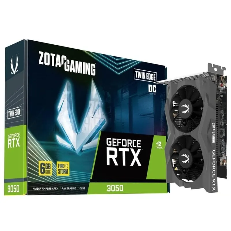 ZOTAC GAMING GEFORCE RTX 3050 6GB TWIN EDGE OC GDDR6, 96bit, 1477/14000, HDCP, Tre DP, HDMI, Lite Pack - immagine 1