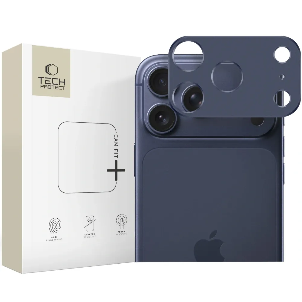 Cornice di protezione per la fotocamera posteriore Tech-Protect Camalloy Fit+ per Apple iPhone 17 Pro Max, Alluminio, Blu marino - immagine 1
