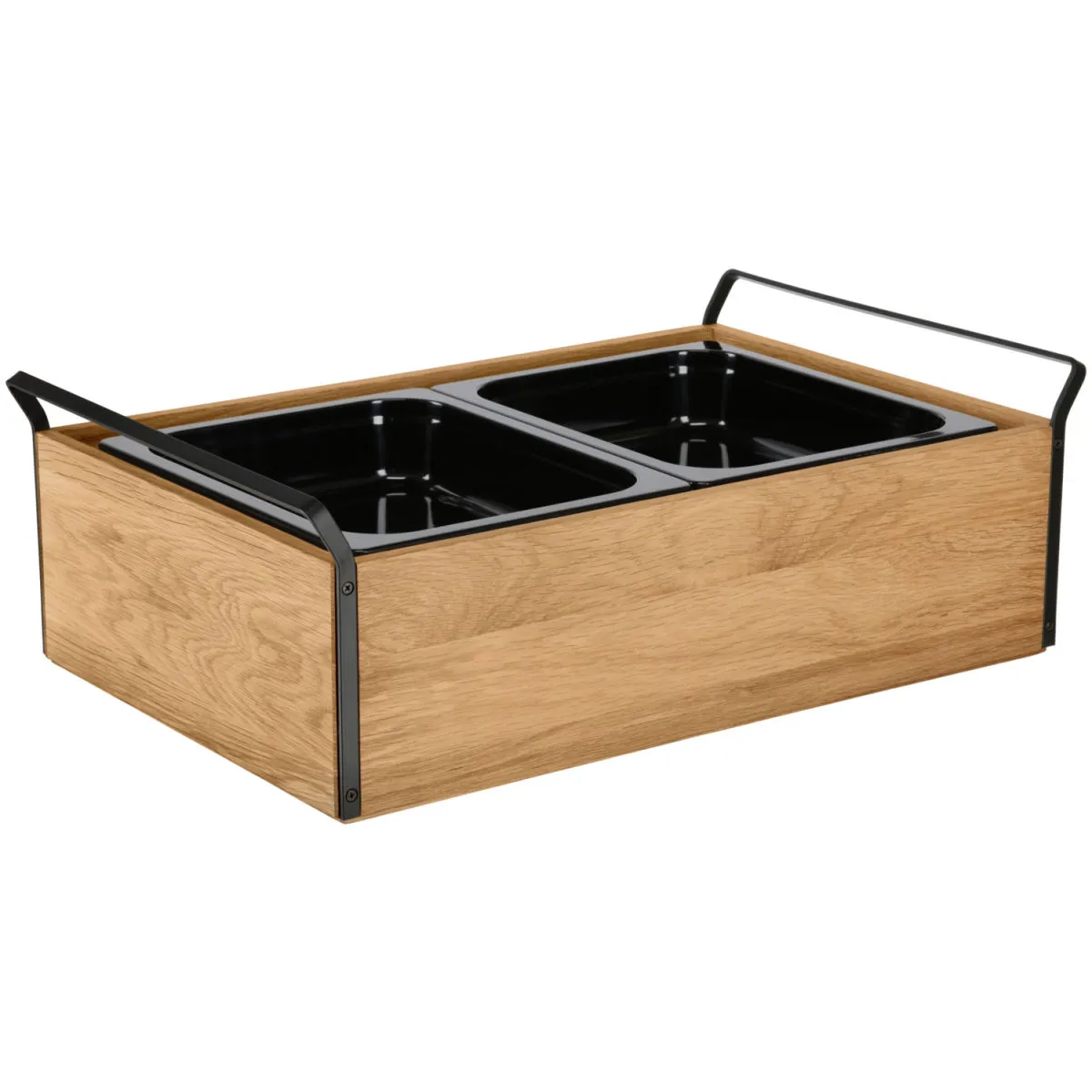 VEGA Vetrina refrigerata con piastre eutettiche Esino alta, 6,5 cm, 2x GN 1/2, in melamina; GN 1/1, 61.9x38.6x20.9 cm (LxLxH); quercia/nero; rettangolare - immagine 1
