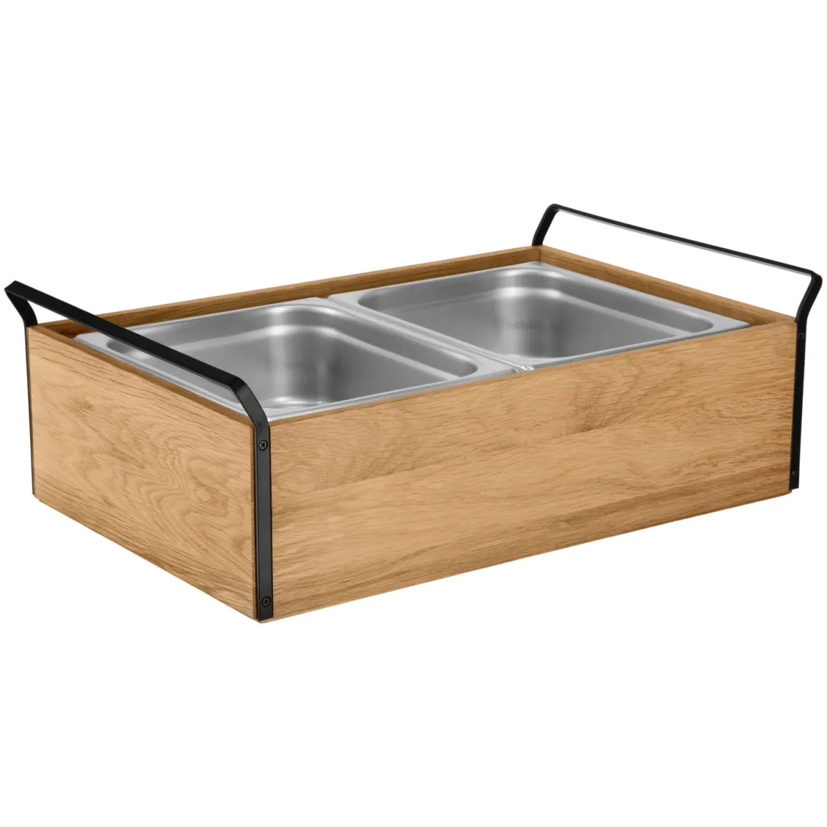 VEGA Vetrina refrigerata con piastre eutettiche Esino alta, 10 cm, 2x GN 1/2, in acciaio; GN 1/1, 61.9x38.6x20.9 cm (LxLxH); quercia/nero/acciaio inox; rettangolare - immagine 1