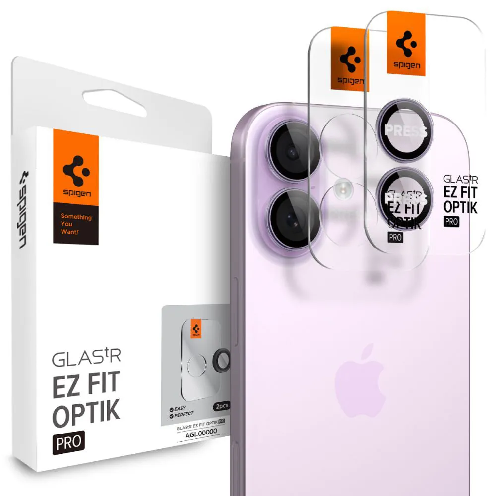 Pellicola protettiva per fotocamera posteriore Spigen GlastR EZ FIT Optik Pro per Apple iPhone 17 / 16 Plus / 16, vetro temperato, set da 2 pezzi, viola AGL10127 - immagine 1