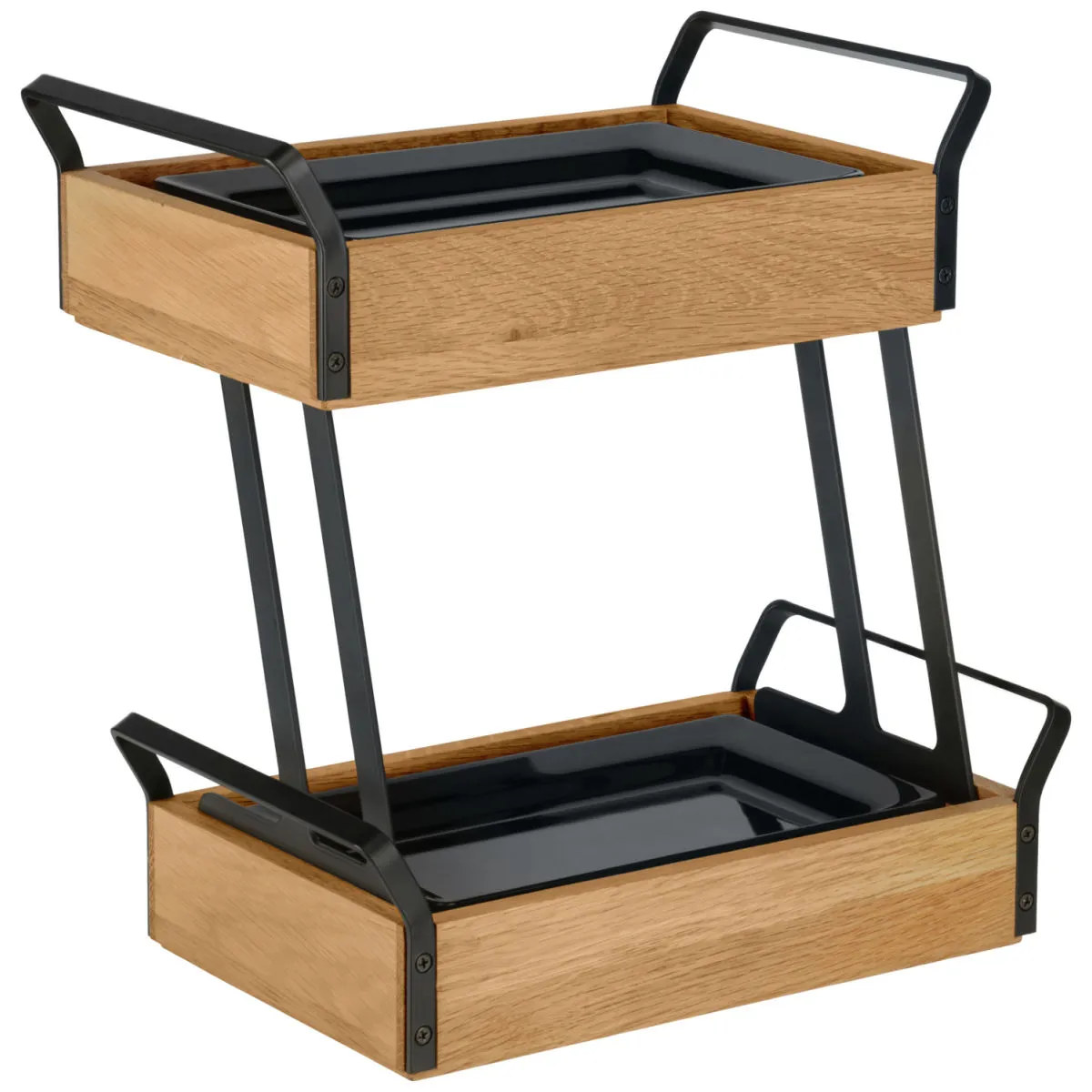 VEGA Vetrina refrigerata con piastre eutettiche Esino bassa, 2x GN 1/4, a due ripiani, in melamina; GN 1/4, 35.4x21x36.9 cm (LxLxH); quercia/nero; rettangolare - immagine 1