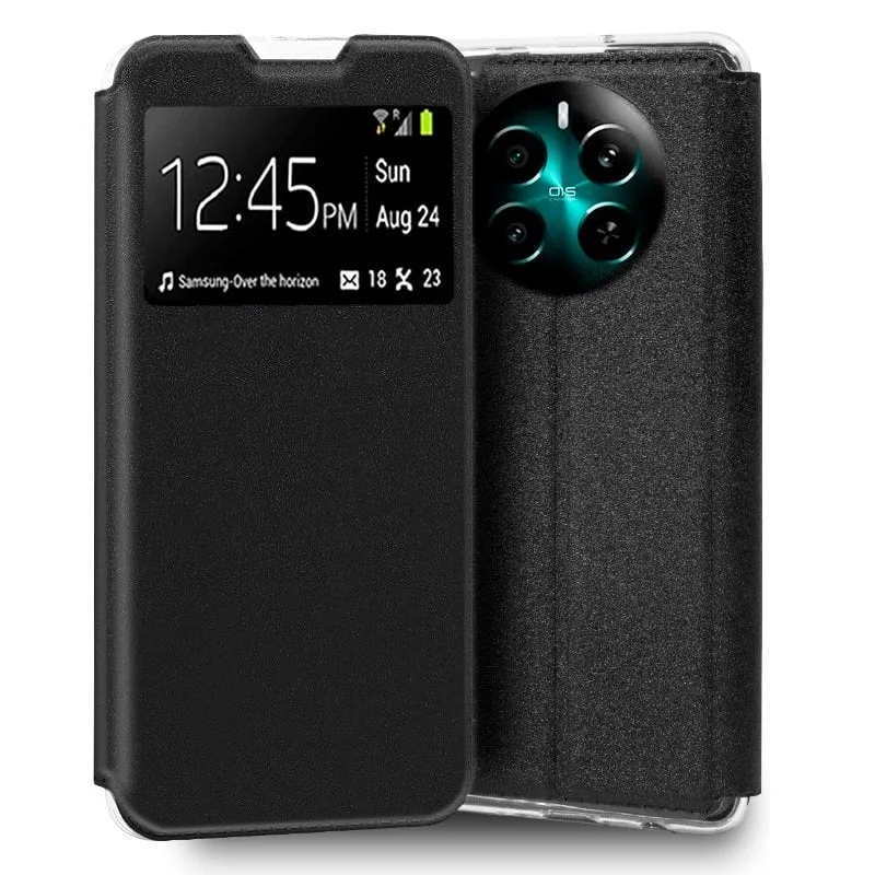 Custodia Flip Cover nera semplice e alla moda per Realme 12 Plus 5G - immagine 1