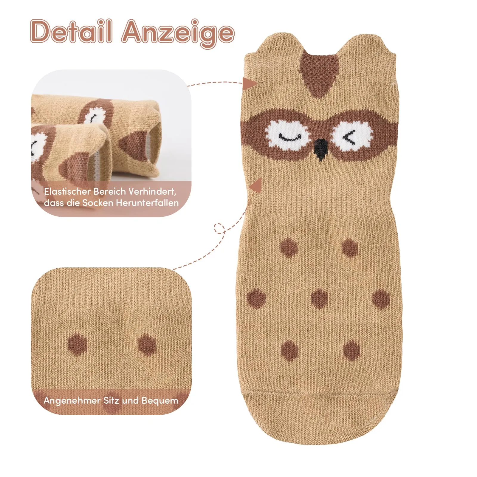 SockWaddles calzini antiscivolo bambino, 5 paia di calzini neonato in cotone traspirante con suola ABS, calze gattonanti per bambini e bambine con volpe, 0-12 mesi - immagine 6