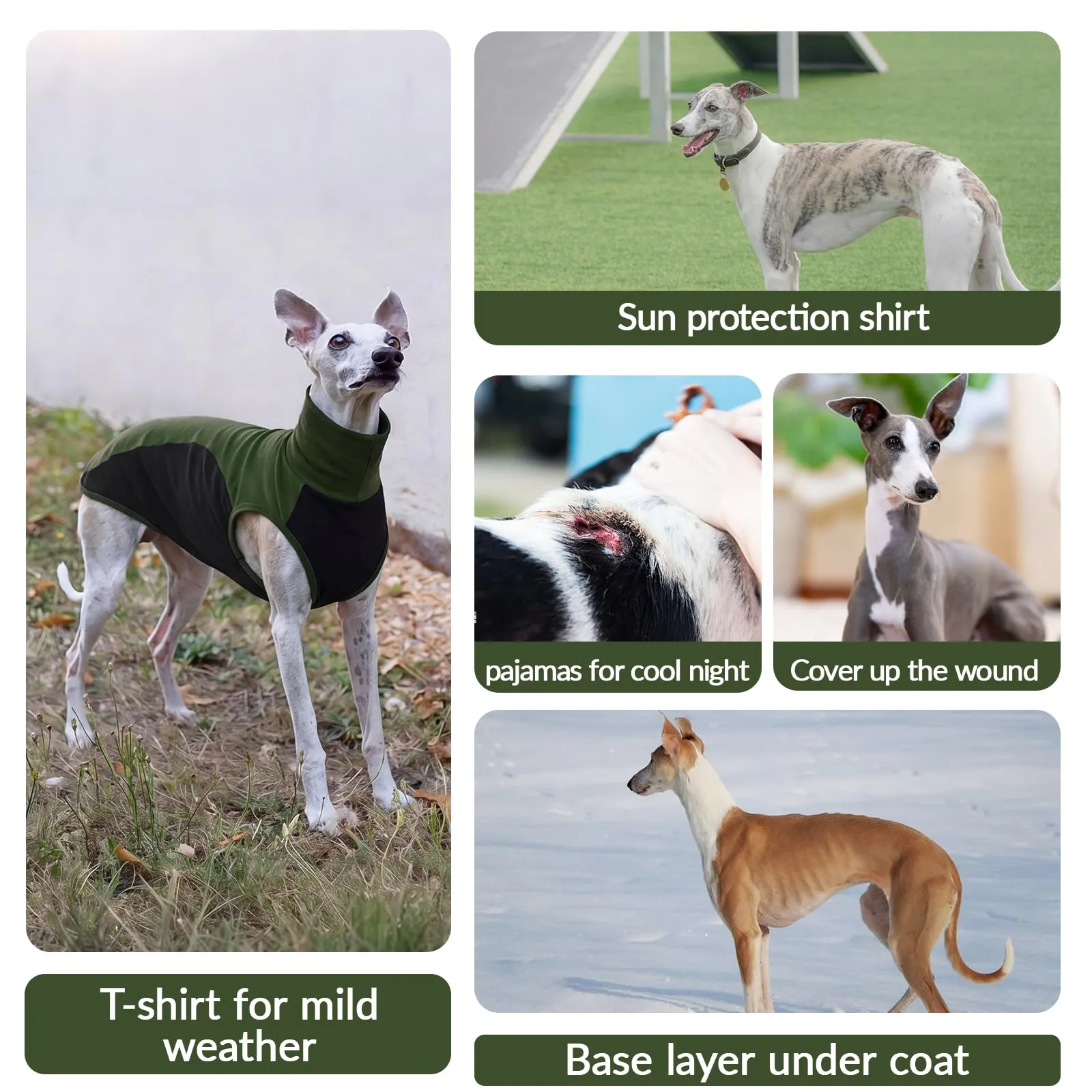 Gilet whippet sottile traspirante per cani, gilet sportivo estivo senza maniche per cani whippet - Pigiama comodo per levriero italiano - abbigliamento per attività all'aperto (verde militare, taglia - immagine 7