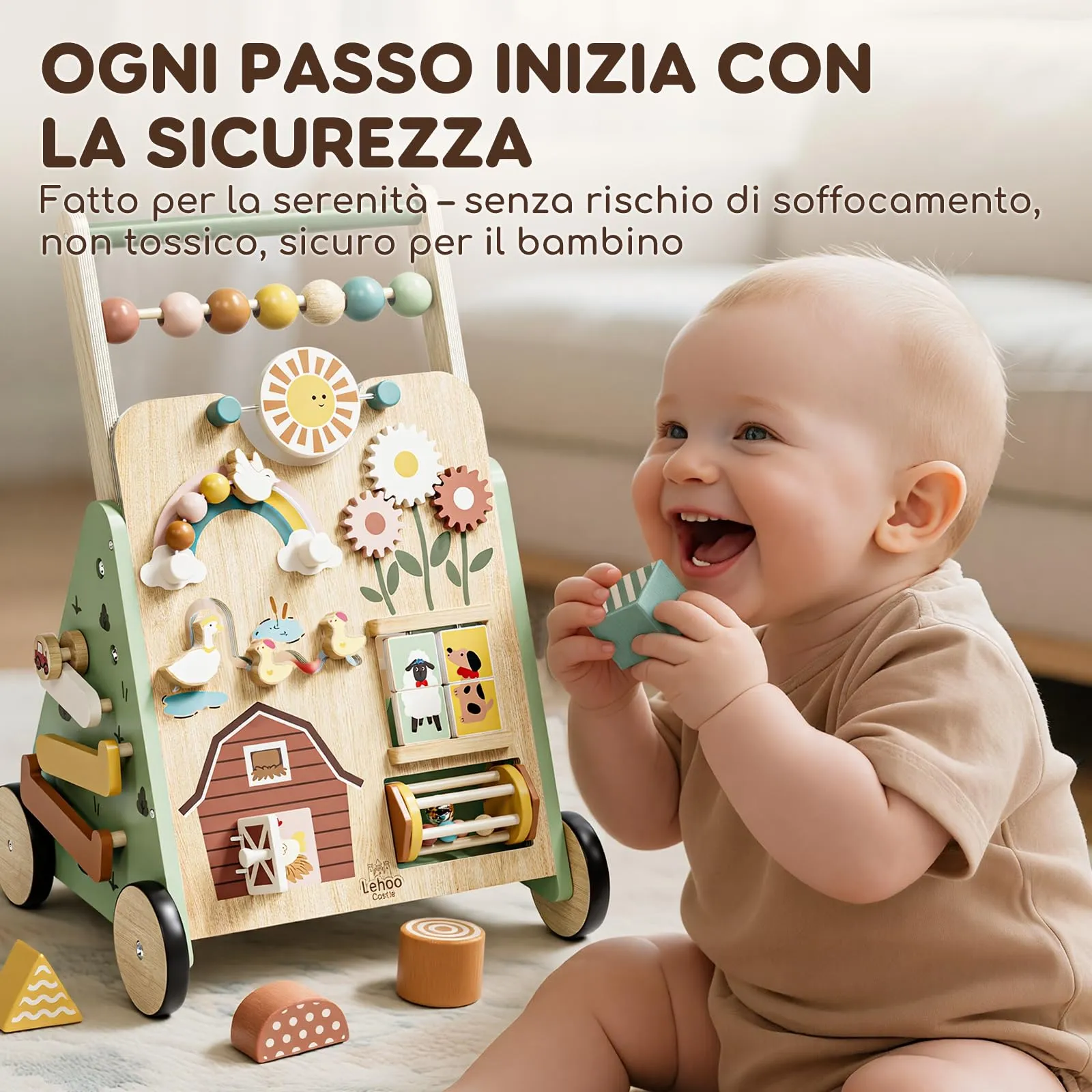 Carrello Primi Passi Legno, Girello per Bambini, Giochi Bambini 1 Anno - immagine 5