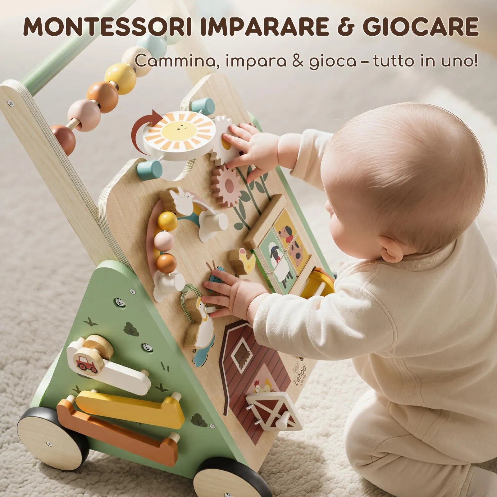 Carrello Primi Passi Legno, Girello per Bambini, Giochi Bambini 1 Anno - immagine 7