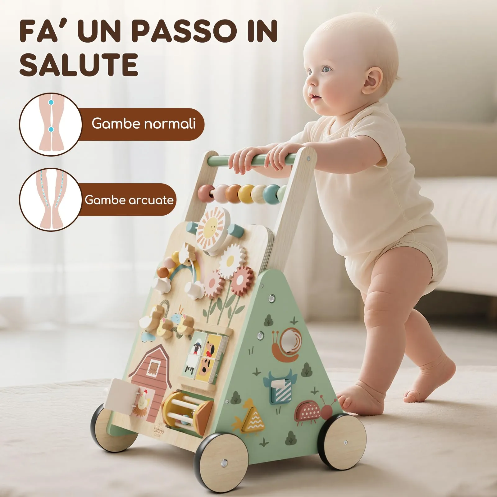 Carrello Primi Passi Legno, Girello per Bambini, Giochi Bambini 1 Anno - immagine 8