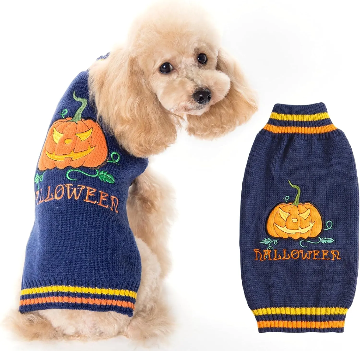 Maglione per cani di Halloween,Costume di zucca lavorato a maglia,Festa di - immagine 1