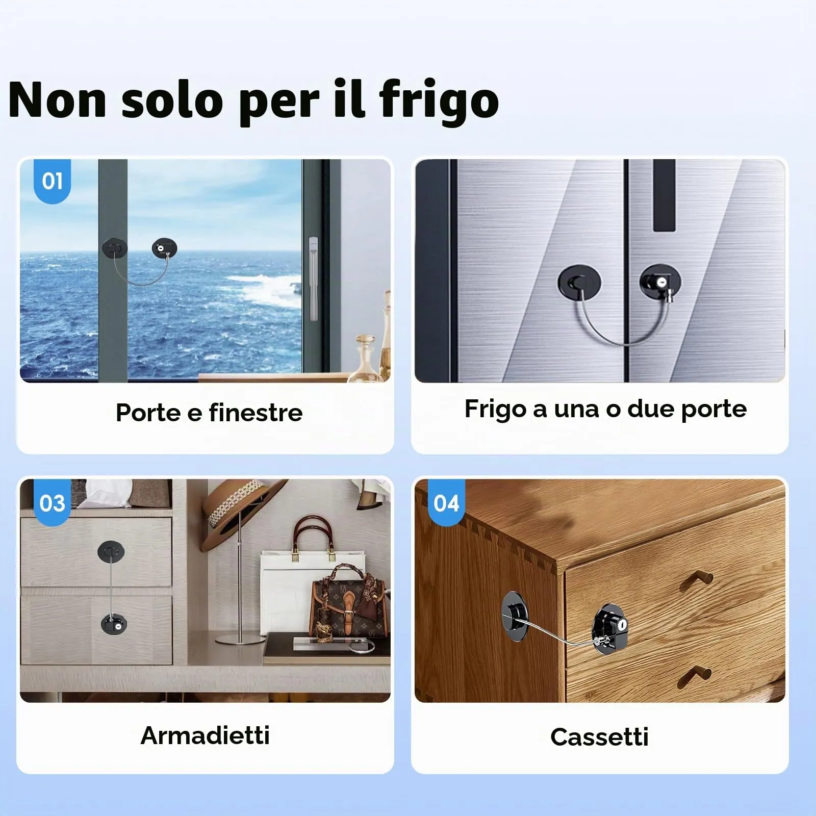 2 Pezzi Blocca Bambini con 4 Chiavi per Frigorifero e Cassetti, Blocca Chiusura Cassetti con Potente Adesivo, Sicurezza Chiudi Cassetti Bambini per Frigorifero Armadietto, Cassetto - immagine 3