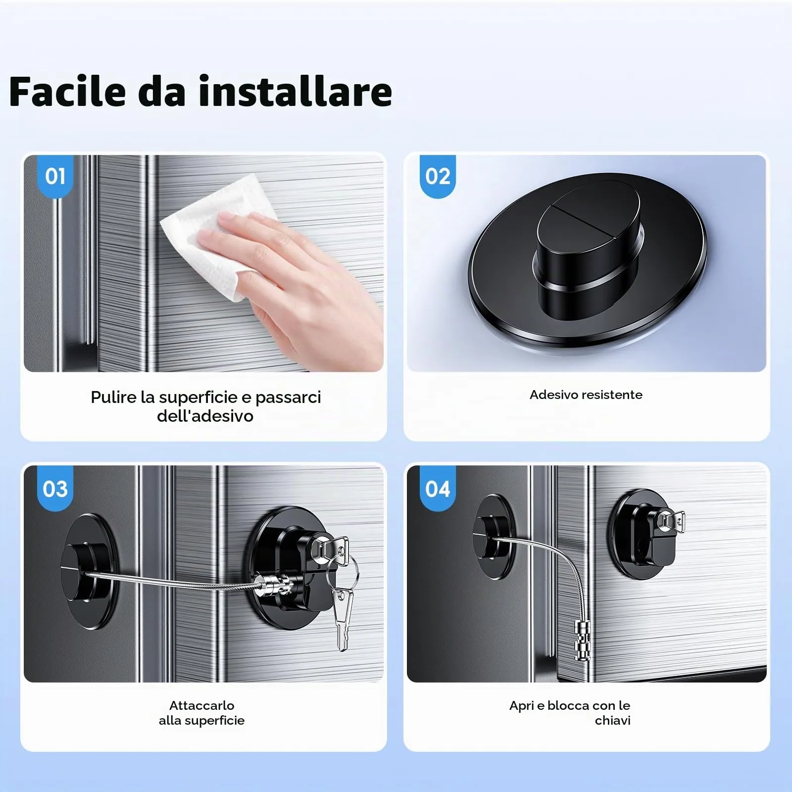 2 Pezzi Blocca Bambini con 4 Chiavi per Frigorifero e Cassetti, Blocca Chiusura Cassetti con Potente Adesivo, Sicurezza Chiudi Cassetti Bambini per Frigorifero Armadietto, Cassetto - immagine 5