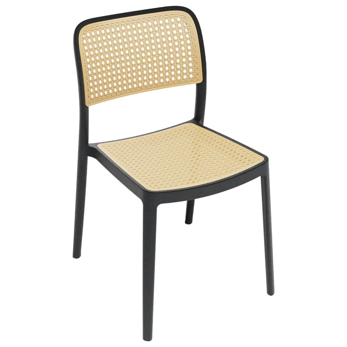 2x PULSIVA Sedia da esterno in polipropilene Stilo; 46.5x49.5x80 cm (LxPxH); seduta beige, struttura nero; 2 pz. / Pacco - immagine 1