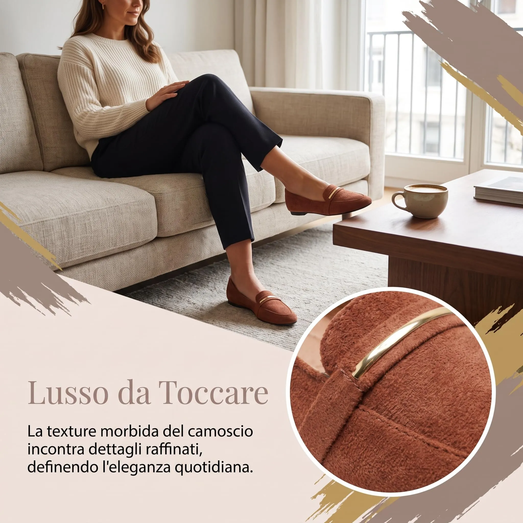 GLAMORA Mocassini Donna Eleganti, Scarpe Basse Slip On con Dettaglio Metallico, Mocassino Classico Comodo, Punta Affusolata, Suola Antiscivolo, Scarpe Casual per Ufficio, Lavoro e Tempo Libero - immagine 5