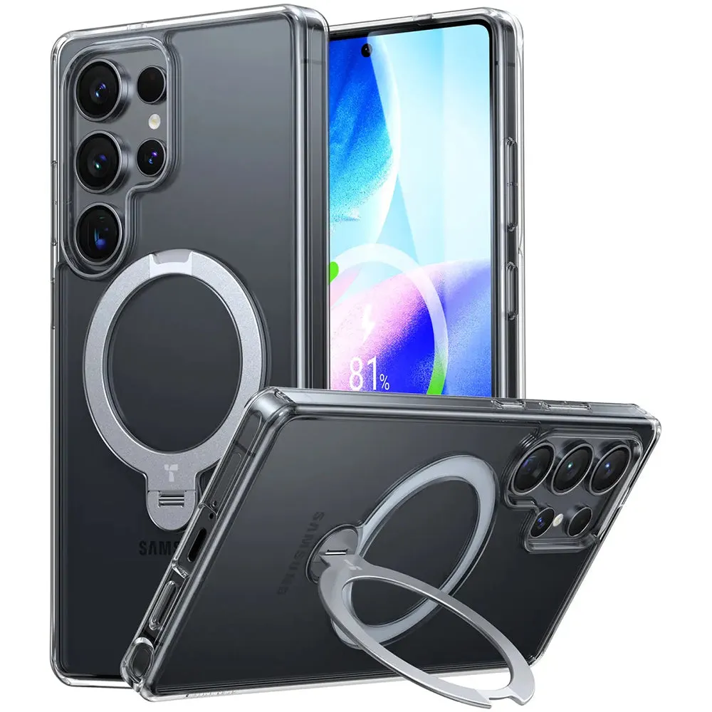 Custodia MagSafe per Samsung Galaxy S25 Ultra S938, Torras, Ostand Spin, Trasparente - immagine 1
