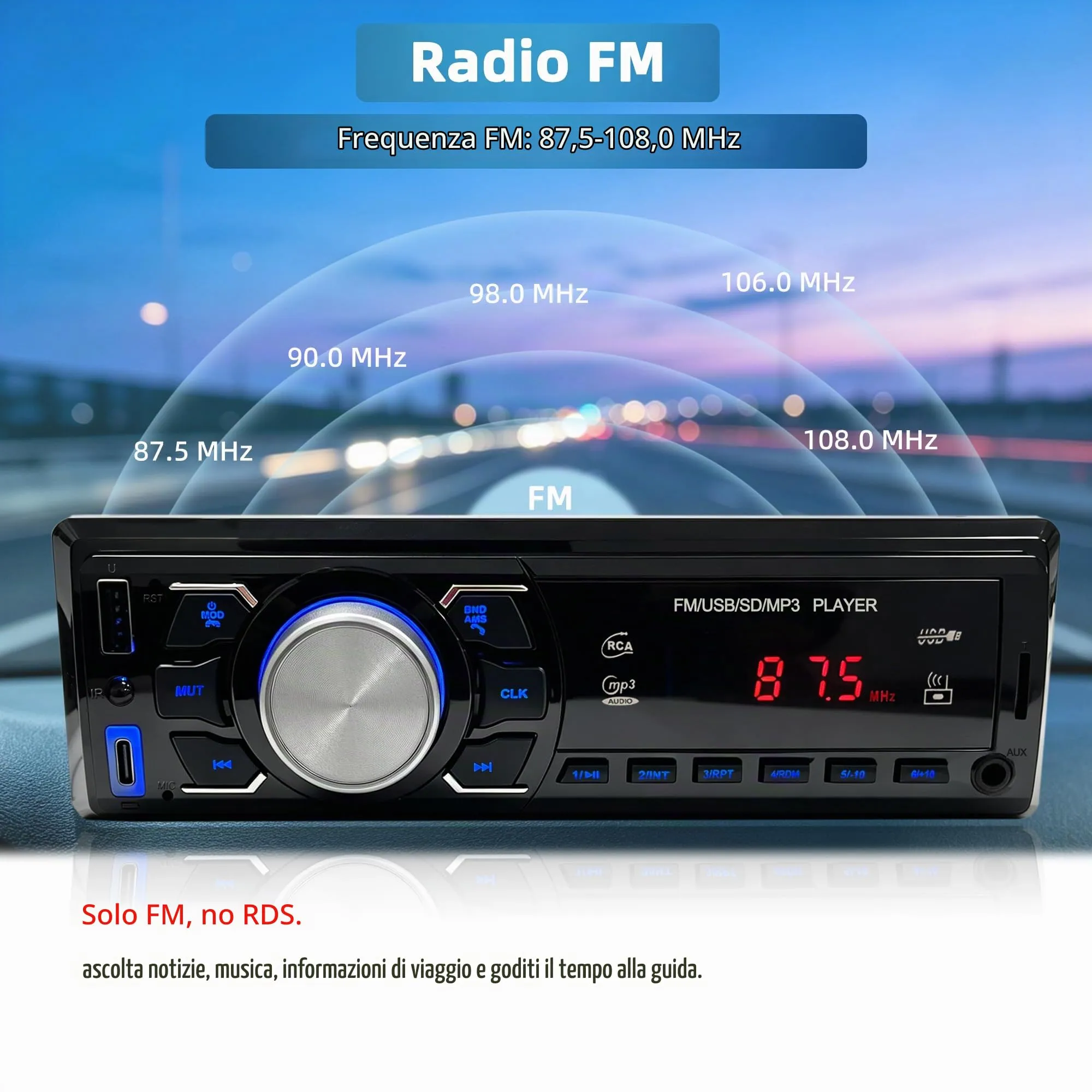 Autoradio Bluetooth 1 DIN, Stereo Auto Bluetooth Vivavoce/Radio FM/USB/AUX - immagine 3