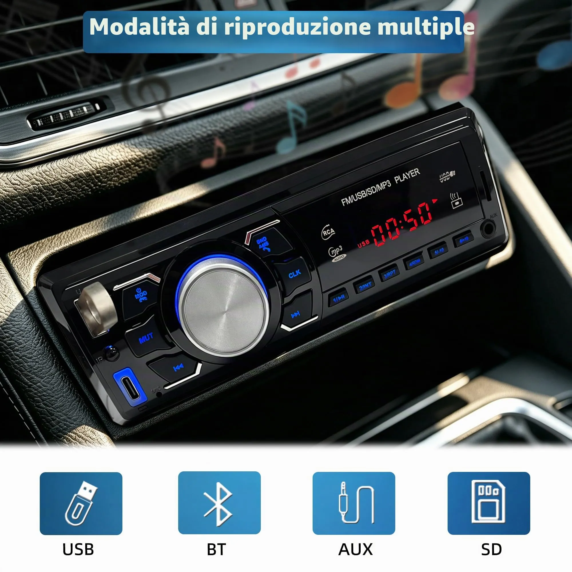 Autoradio Bluetooth 1 DIN, Stereo Auto Bluetooth Vivavoce/Radio FM/USB/AUX - immagine 4
