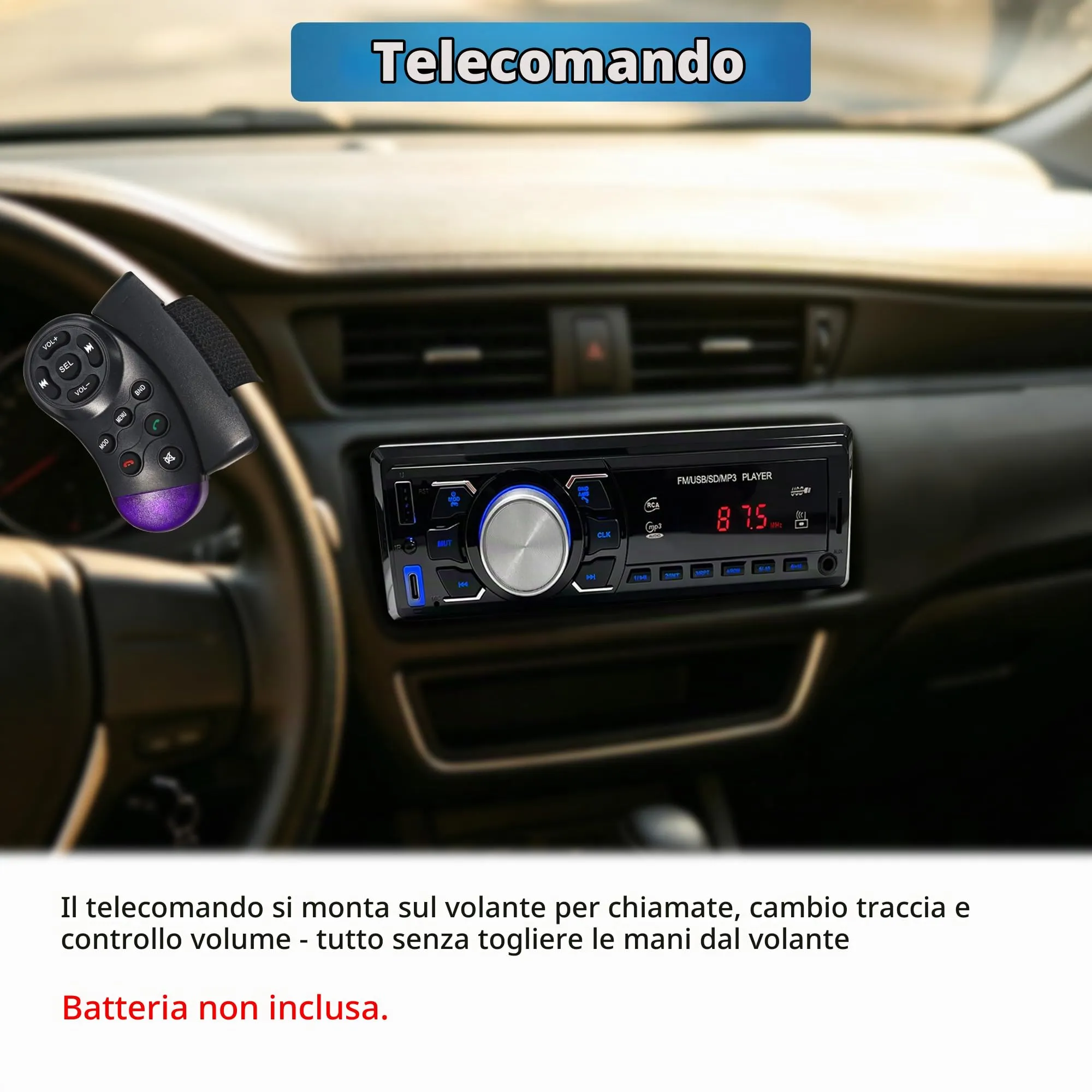Autoradio Bluetooth 1 DIN, Stereo Auto Bluetooth Vivavoce/Radio FM/USB/AUX - immagine 5