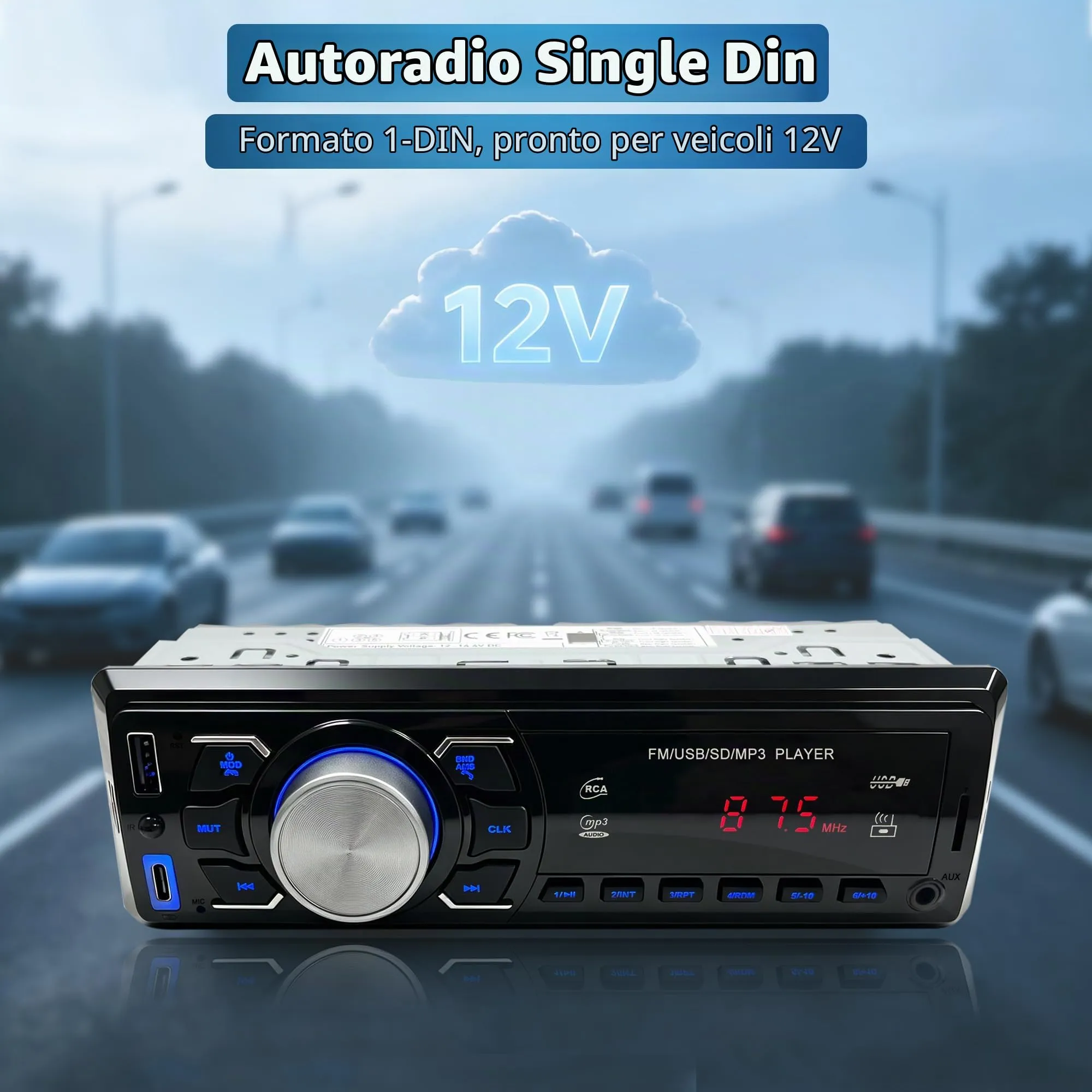 Autoradio Bluetooth 1 DIN, Stereo Auto Bluetooth Vivavoce/Radio FM/USB/AUX - immagine 6