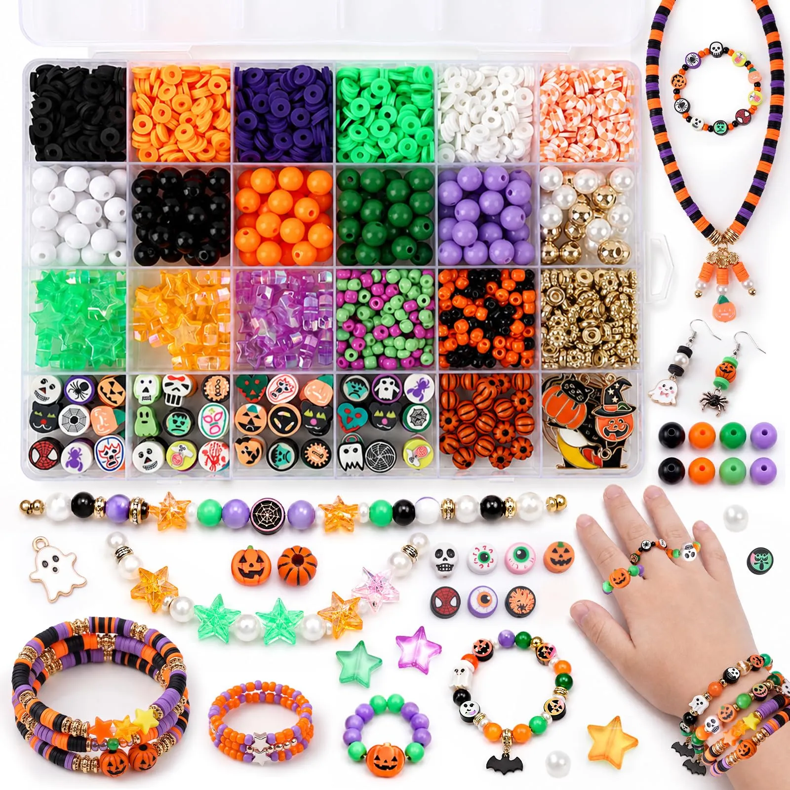 Kitimi Perline di Halloween per bracciali per bambini ragazze fai da te braccialetti fai da te set di perline con Halloween, bracciali, collane, orecchini, regali per bambini, ragazze, adolescenti - immagine 1