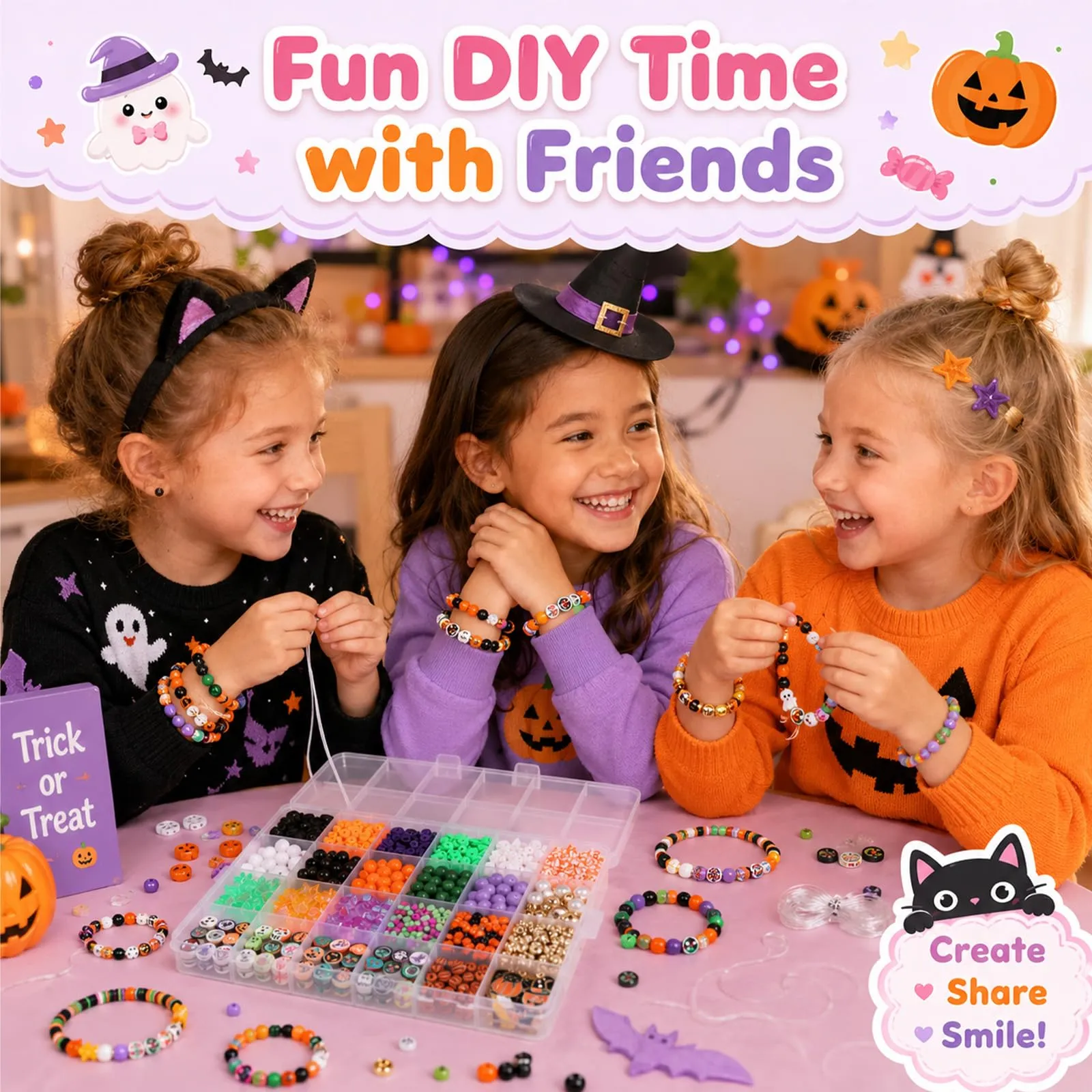 Kitimi Perline di Halloween per bracciali per bambini ragazze fai da te braccialetti fai da te set di perline con Halloween, bracciali, collane, orecchini, regali per bambini, ragazze, adolescenti - immagine 5