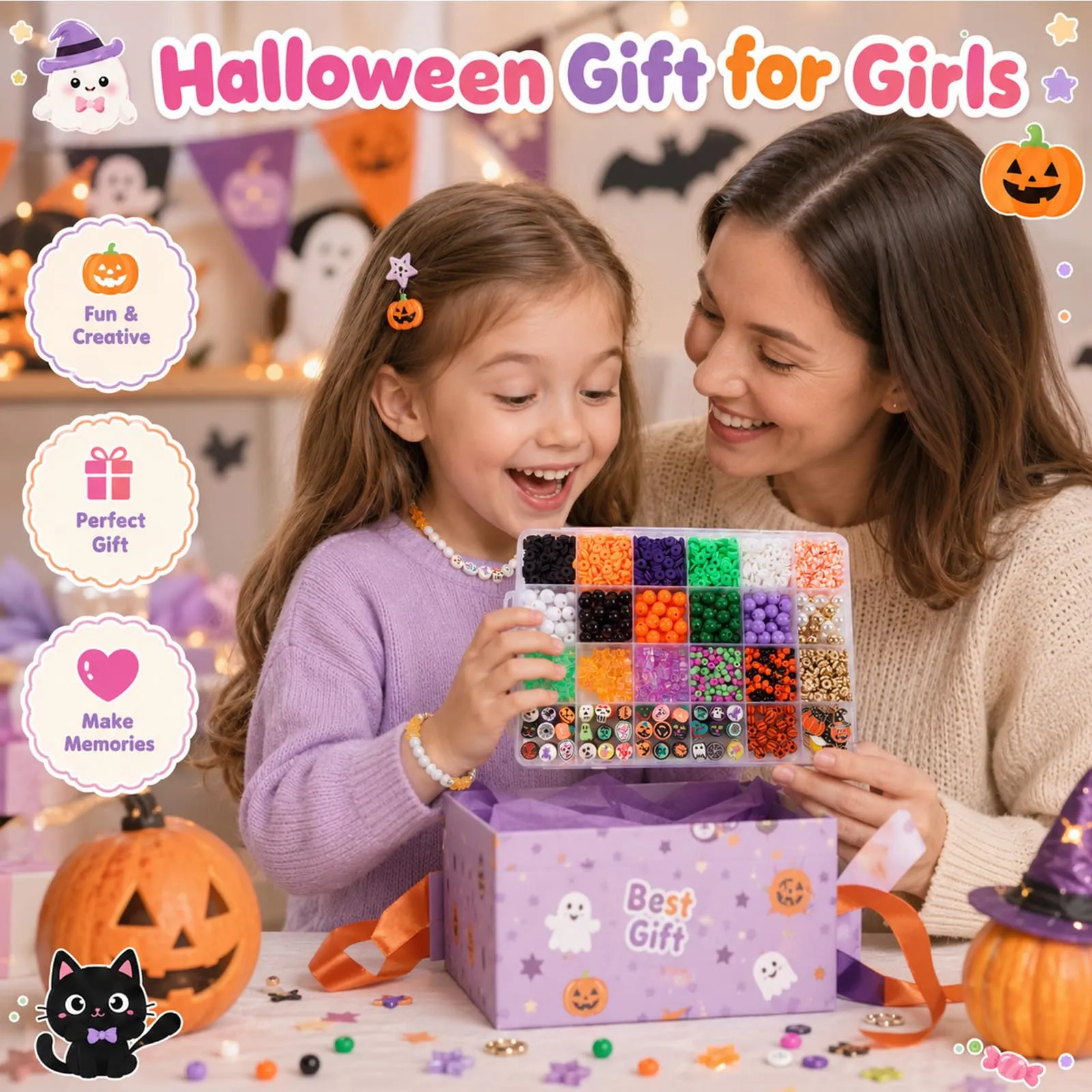 Kitimi Perline di Halloween per bracciali per bambini ragazze fai da te braccialetti fai da te set di perline con Halloween, bracciali, collane, orecchini, regali per bambini, ragazze, adolescenti - immagine 7